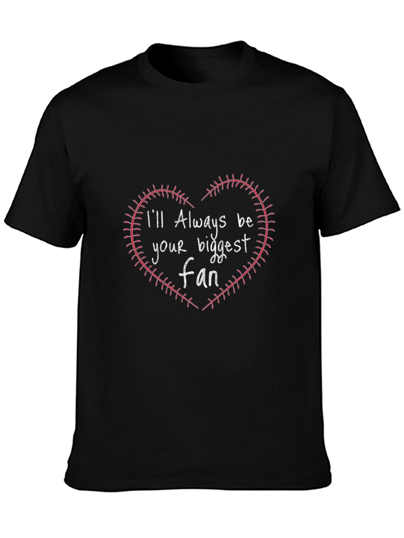 Black Biggest Fan Baseball Heart T-Shirt view 3