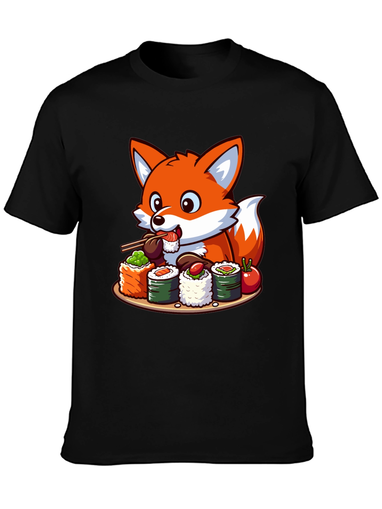Black Fox Loves Sushi Graphic T-Shirt - Unisex Casual Tee view 3