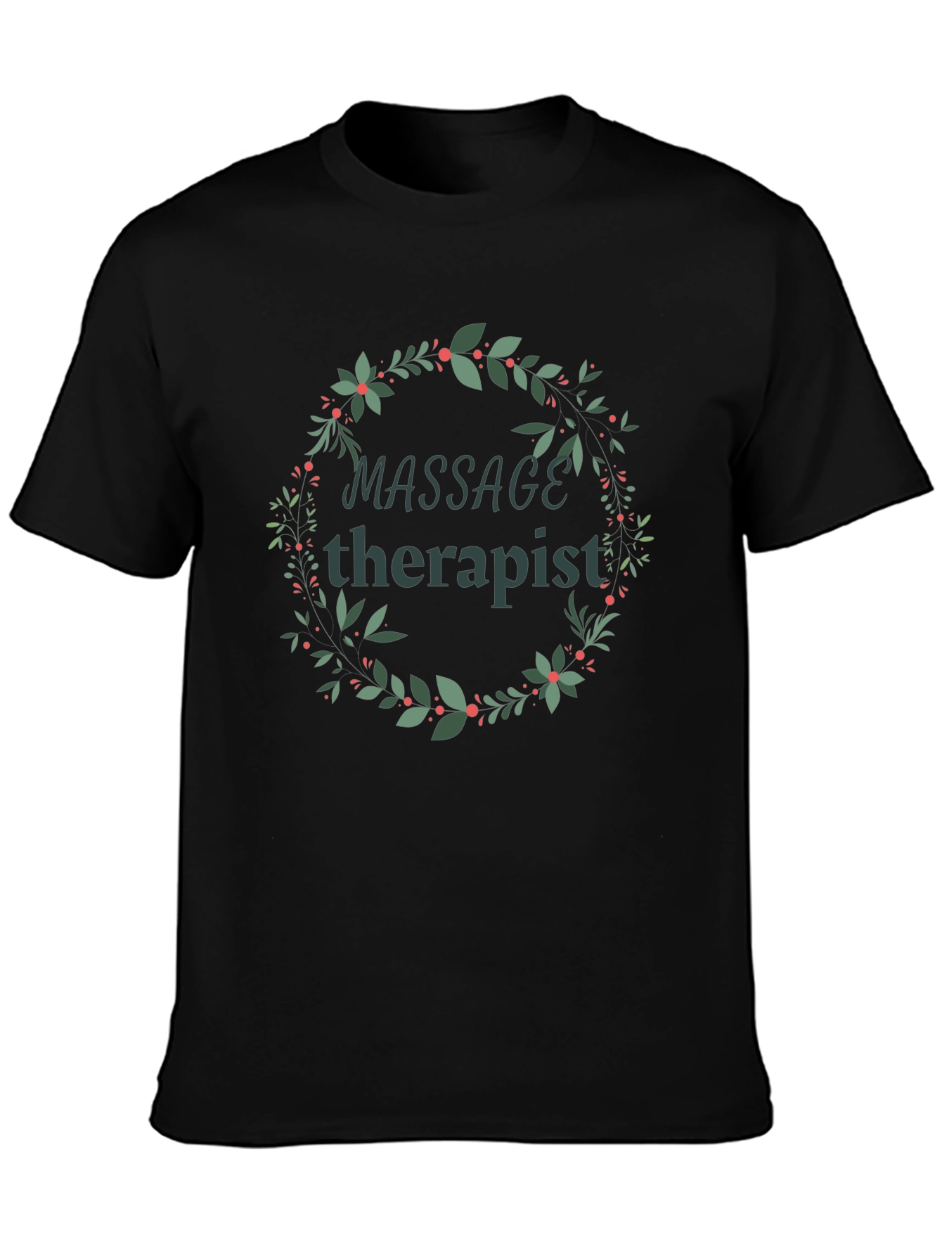 Black Massage Therapist Floral Wreath T-Shirt view 3