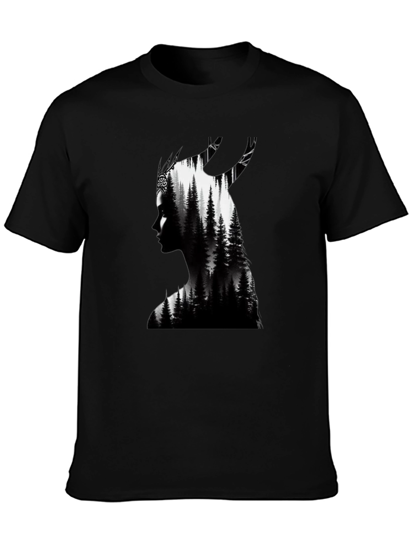Black Nature Silhouette Graphic Tee - Black Cotton Blend view 3