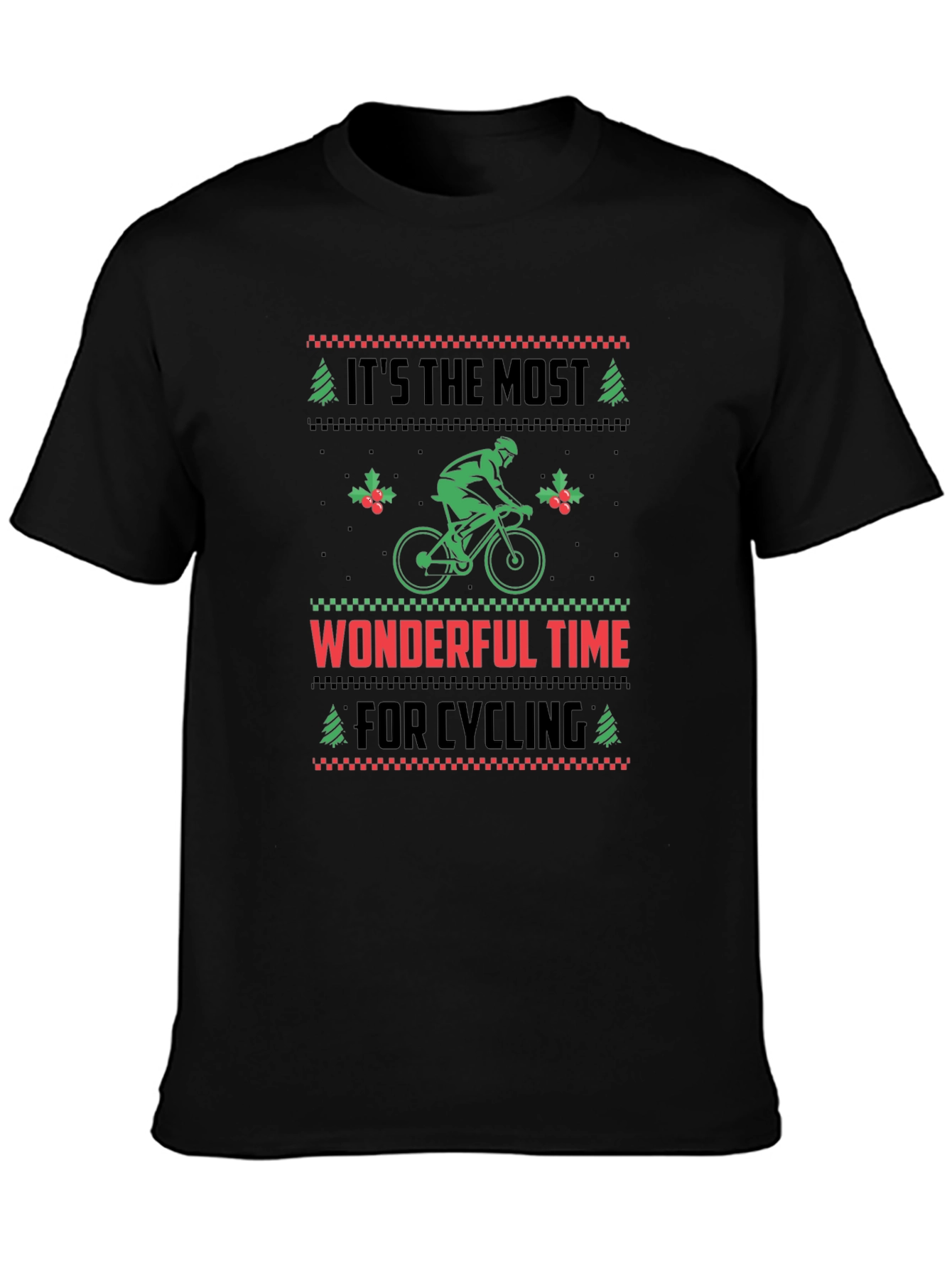 Black Cycling Christmas T-Shirt - Holiday Ugly Sweater Style view 3