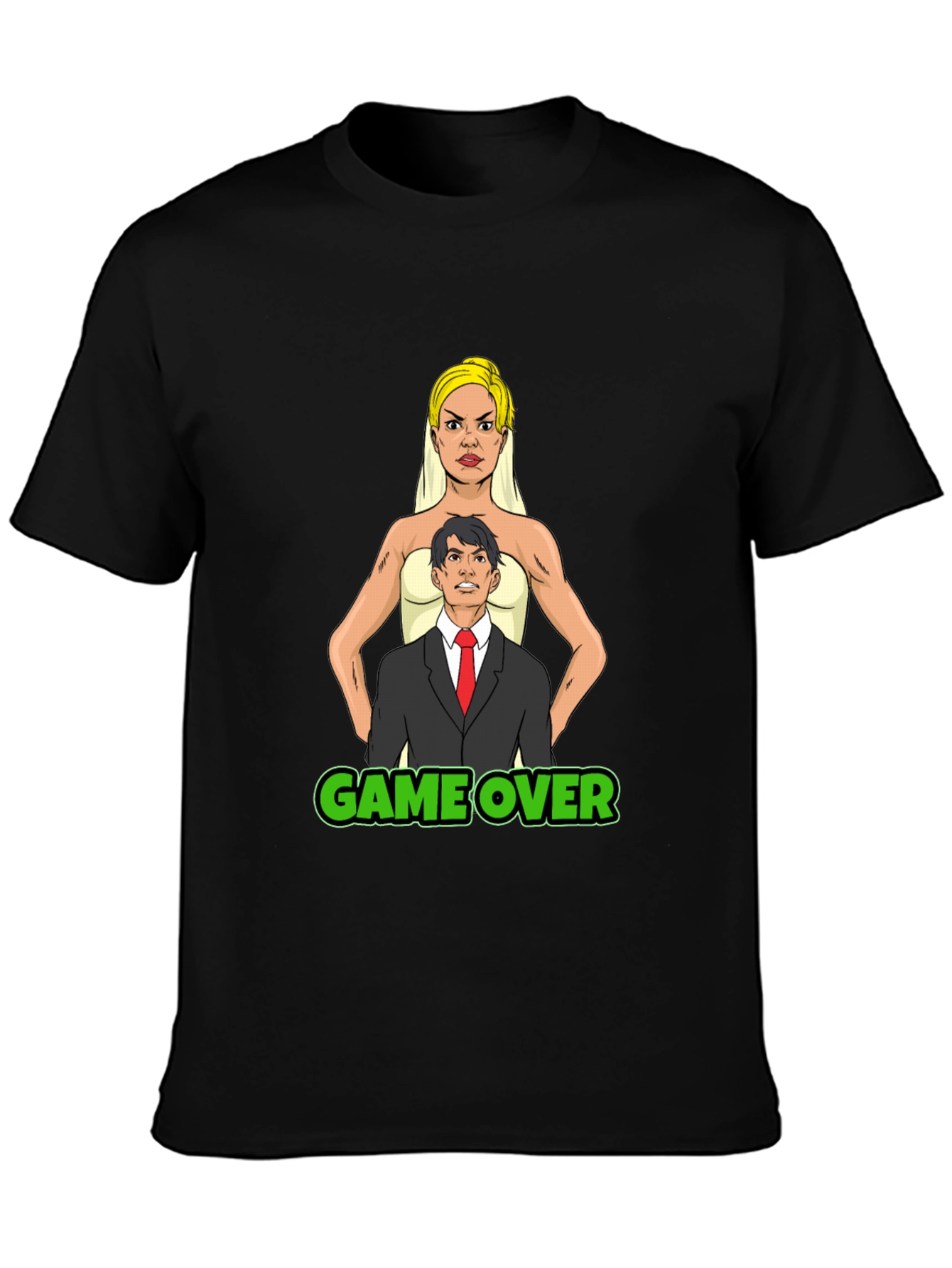 Black Game Over Bride & Groom T-Shirt - Funny Wedding Tee view 3