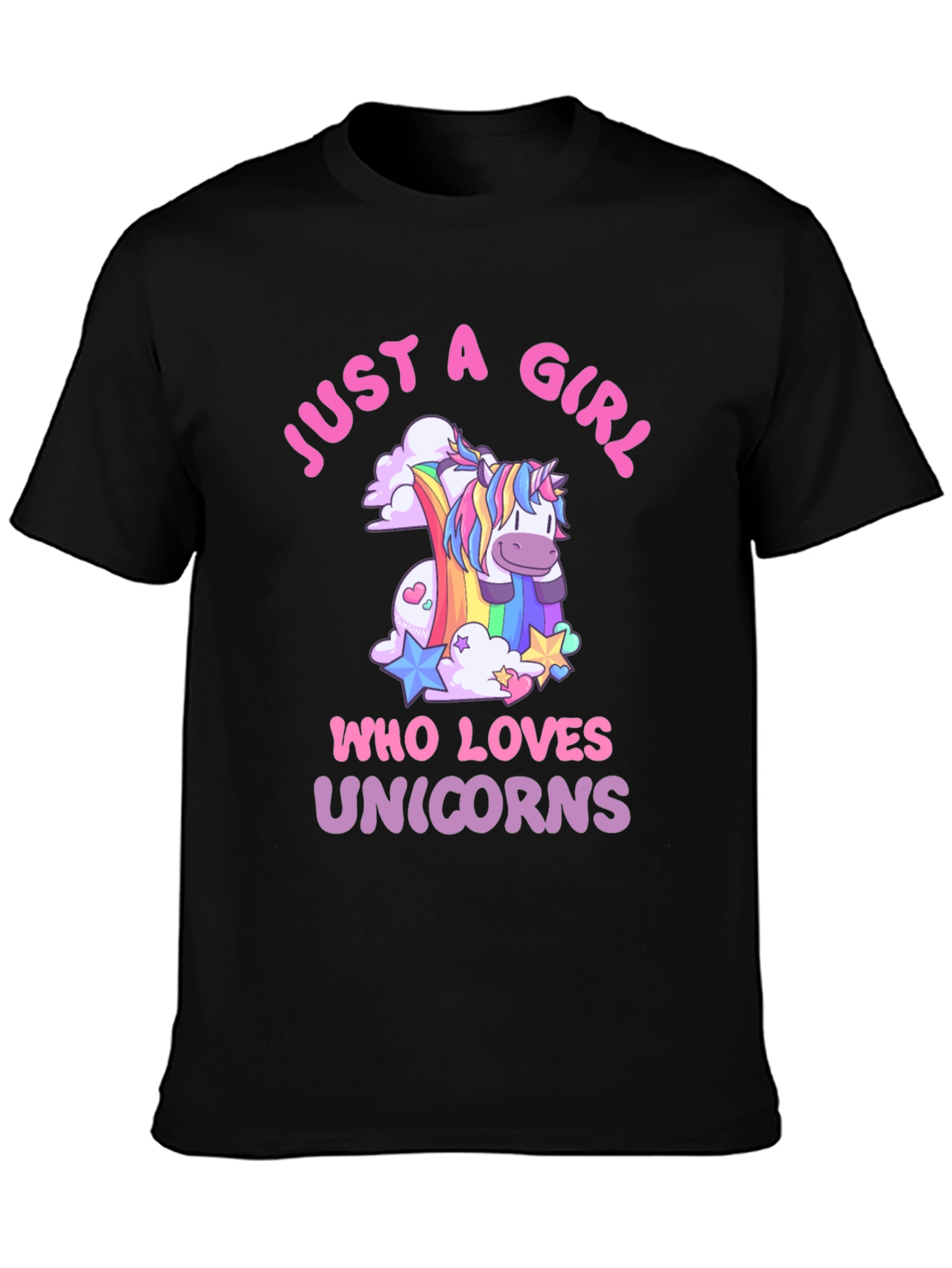 Black Just A Girl Who Loves Unicorns T-Shirt view 3