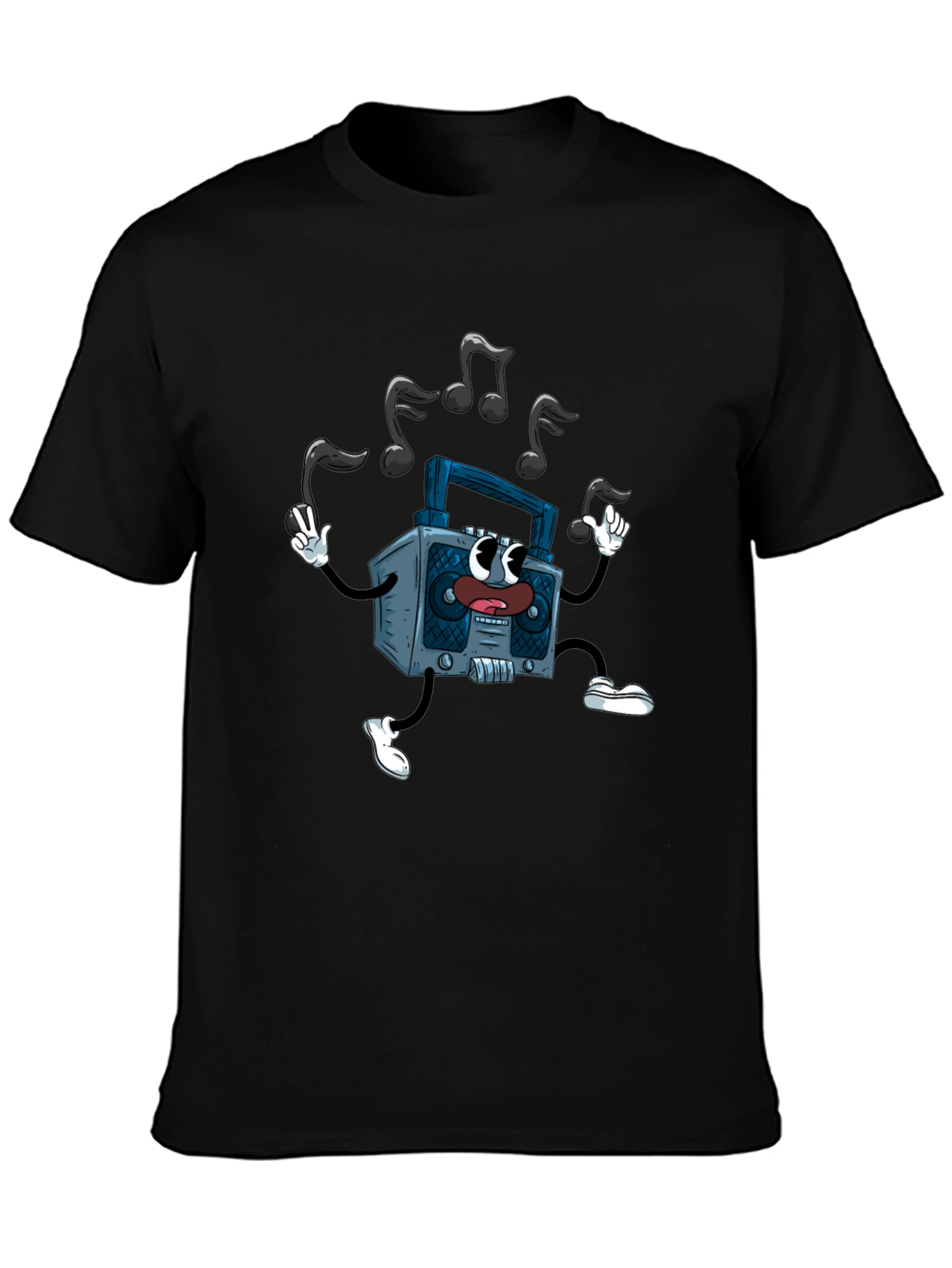 Black Retro Cartoon Boombox Graphic Tee view 3