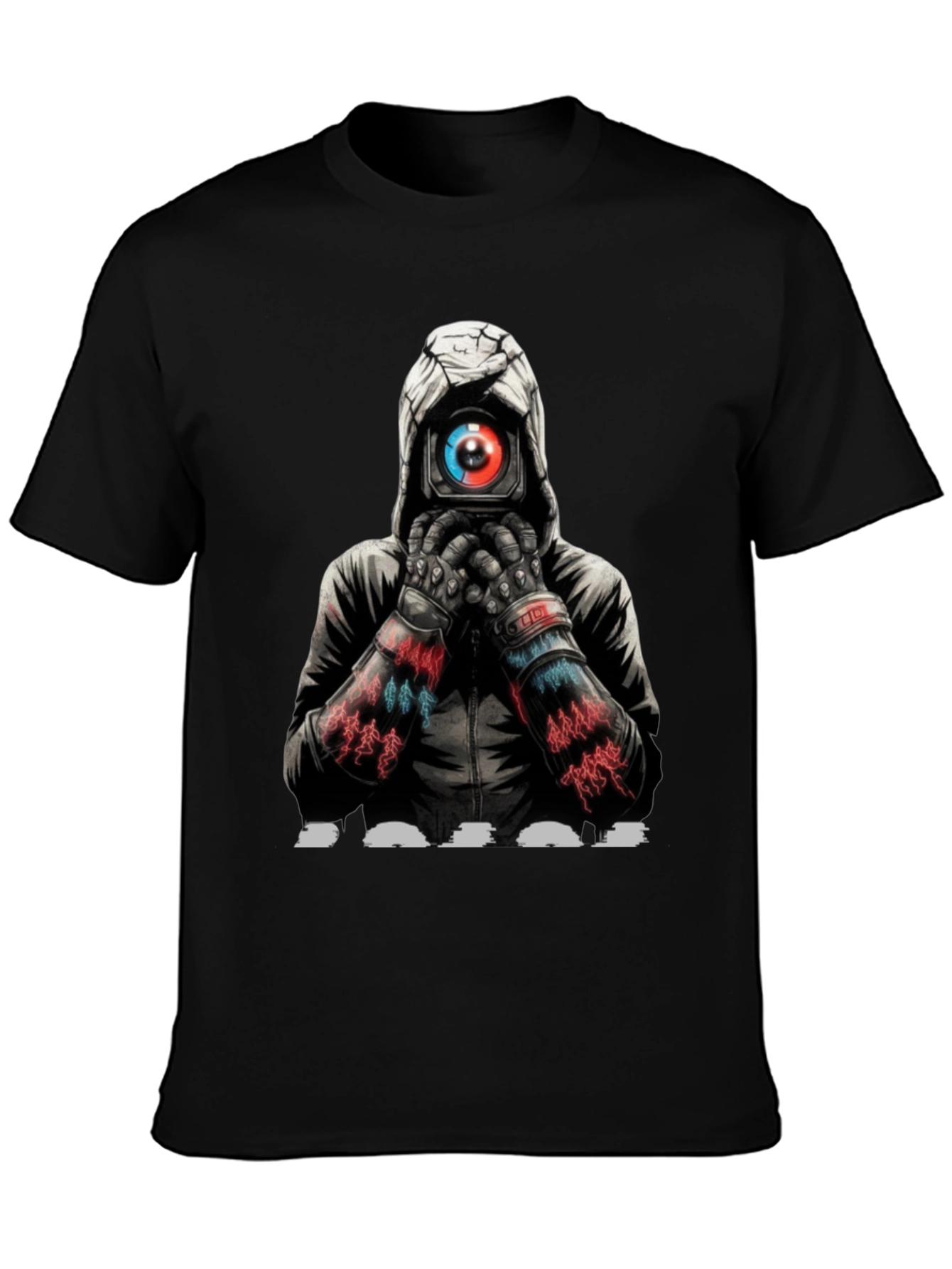 Black Cyberpunk Camera Eye Graphic Black T-Shirt view 3