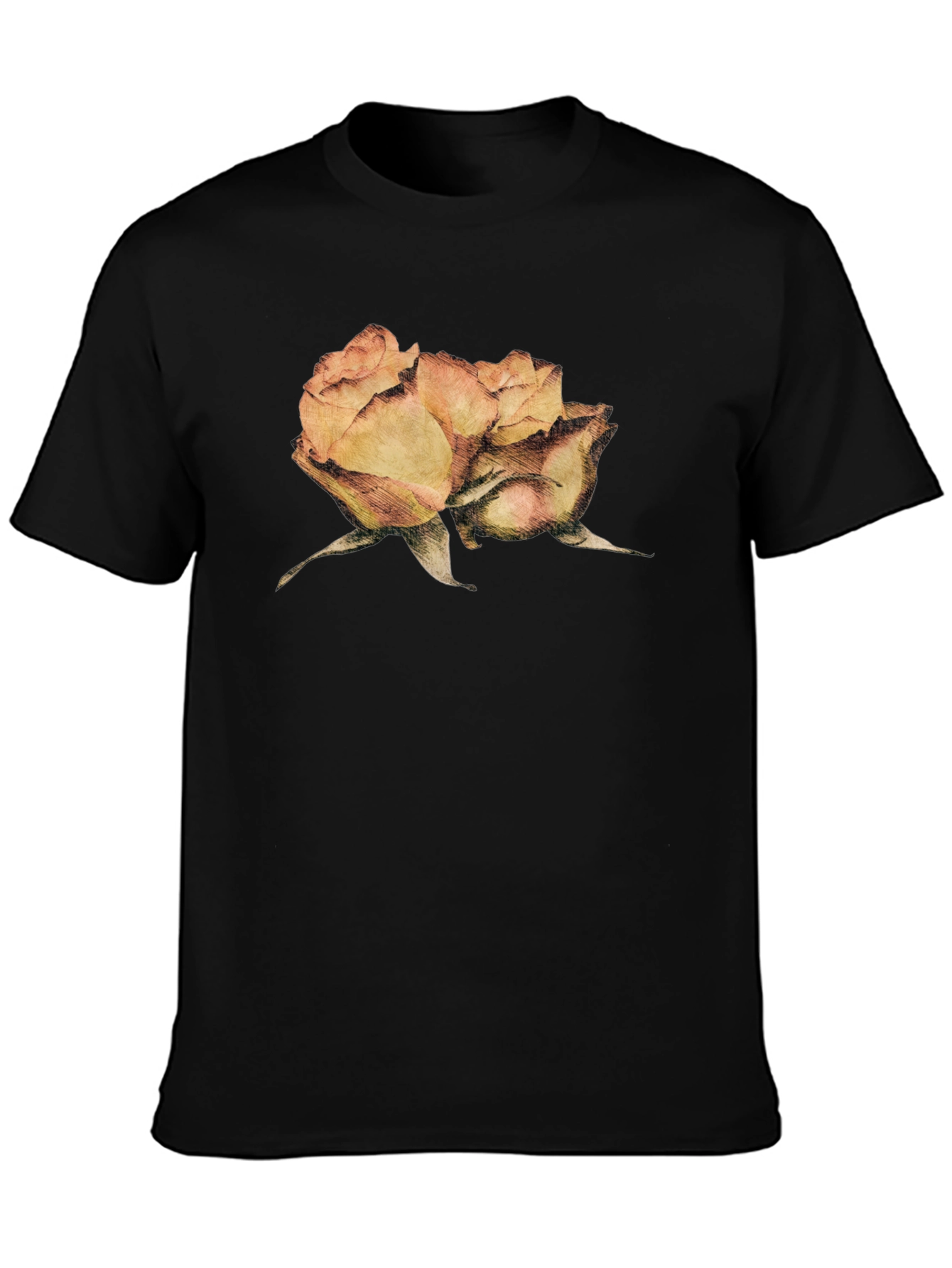 Black Floral Graphic T-Shirt - Elegant Rose Design view 3