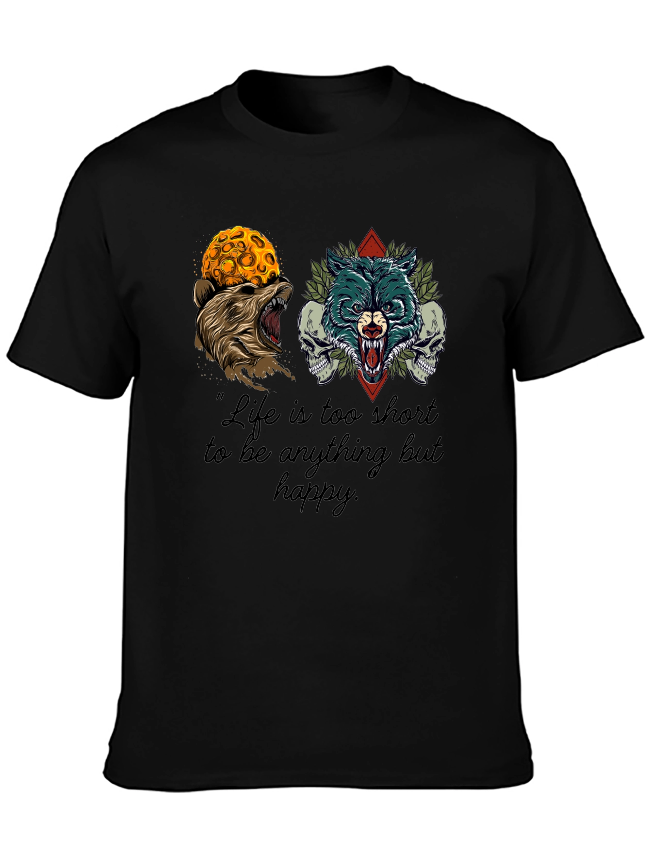 Black Bear and Wolf Graphic Tee - Life's Too Short view 3