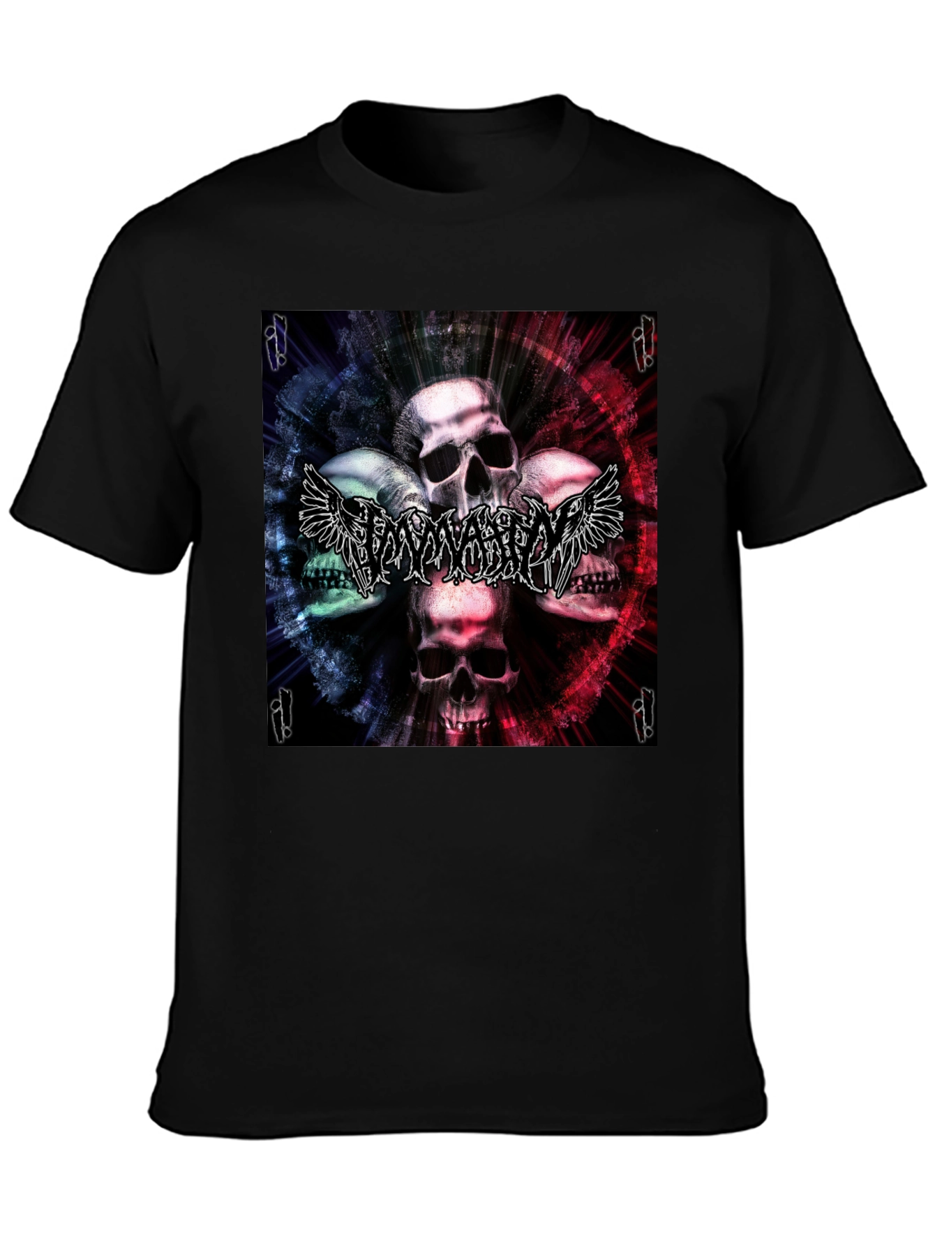 Black Skull & Wings Graphic T-Shirt - Black view 3