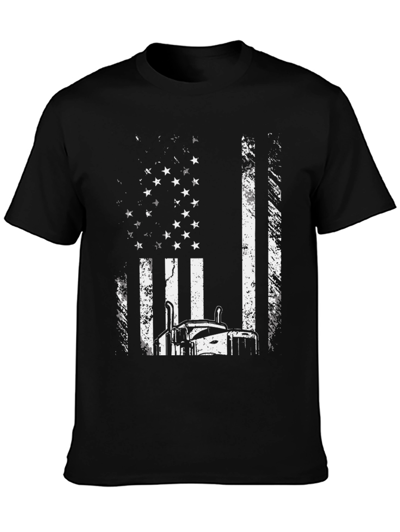 Black Trucker American Flag Graphic Tee - Black view 3