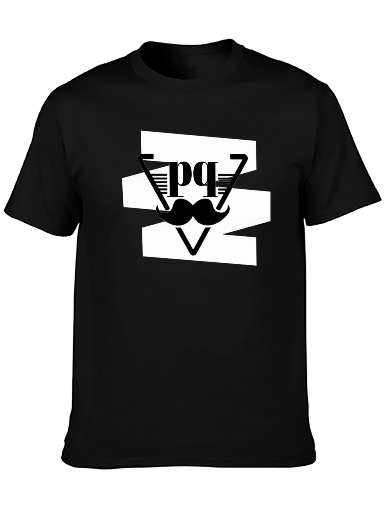 Black Stylish Men's Black Graphic Tee - Mustache Design view 3