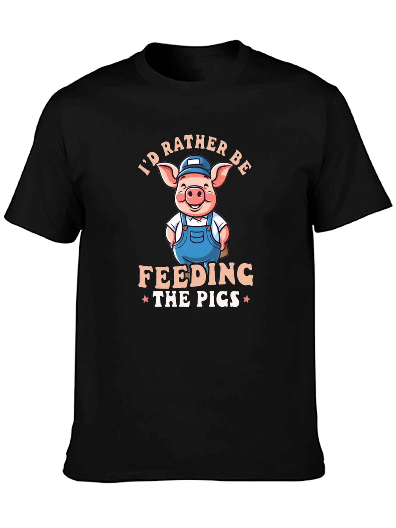 Black I'd Rather Be Feeding The Pigs Black T-Shirt view 3