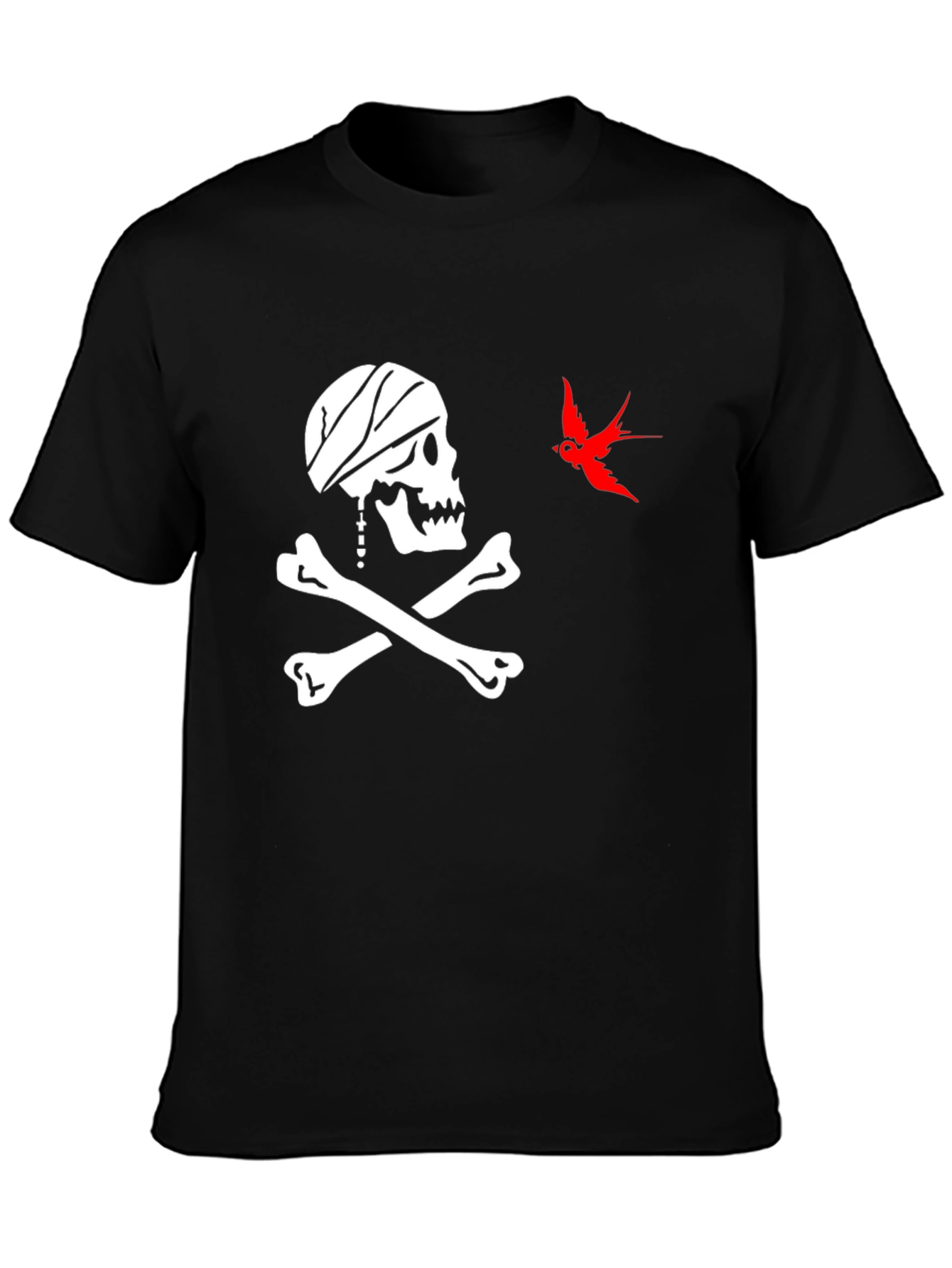Black Pirate Skull & Sparrow T-Shirt - Black view 3