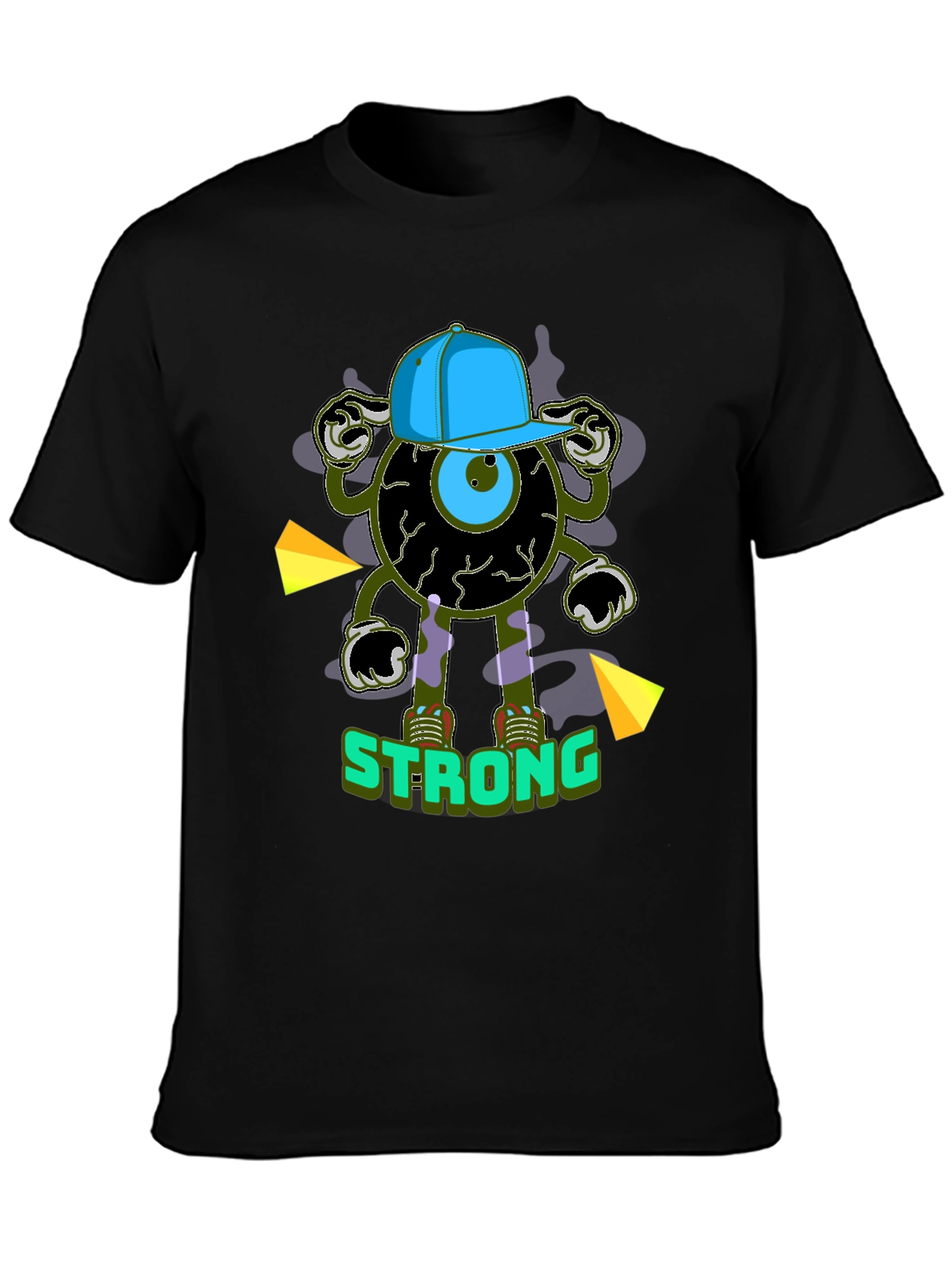 Black Strong Eyeball Graphic Tee - Black Cotton view 3