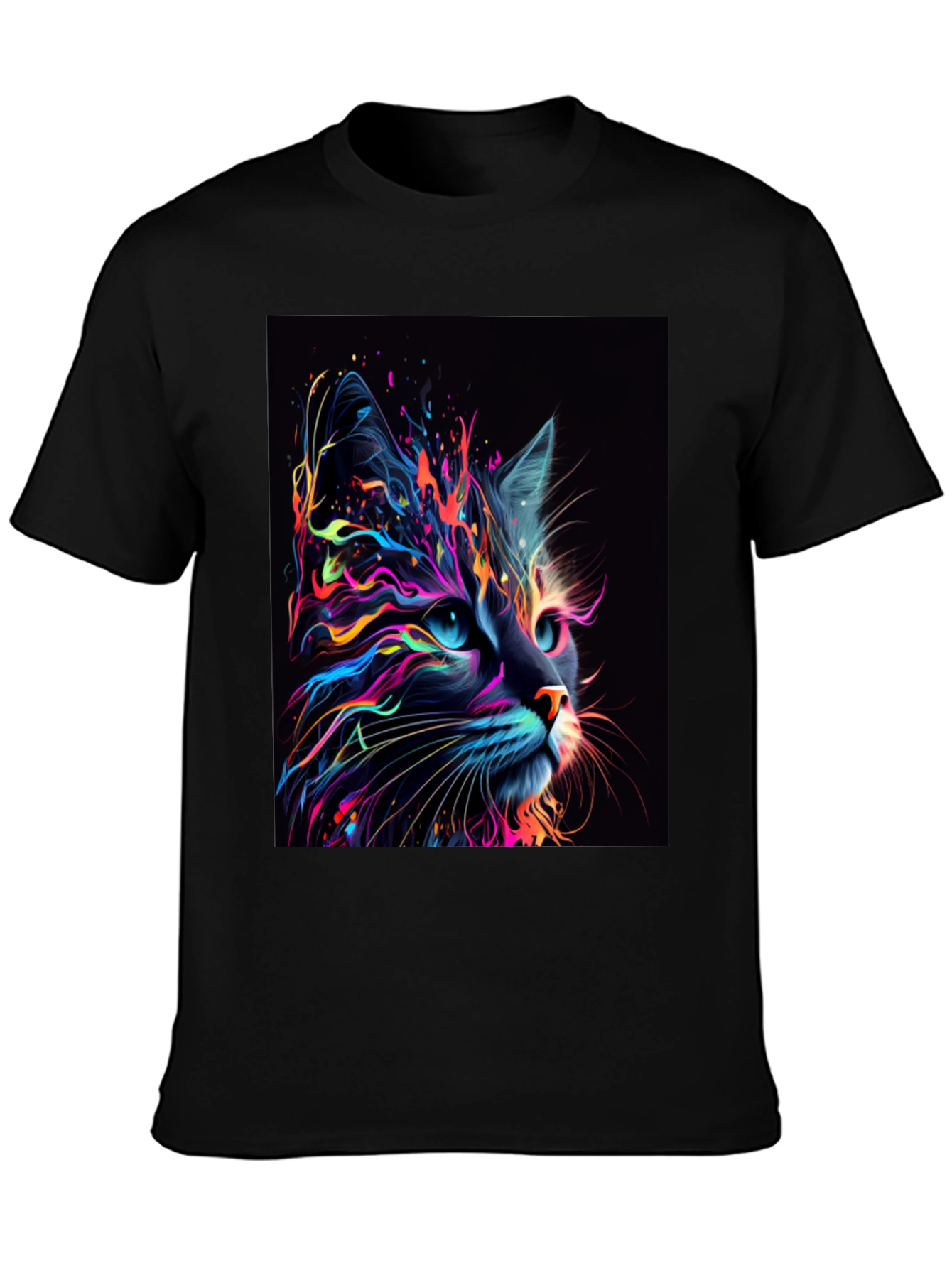 Black Neon Cat Graphic T-Shirt - Unique Design view 3