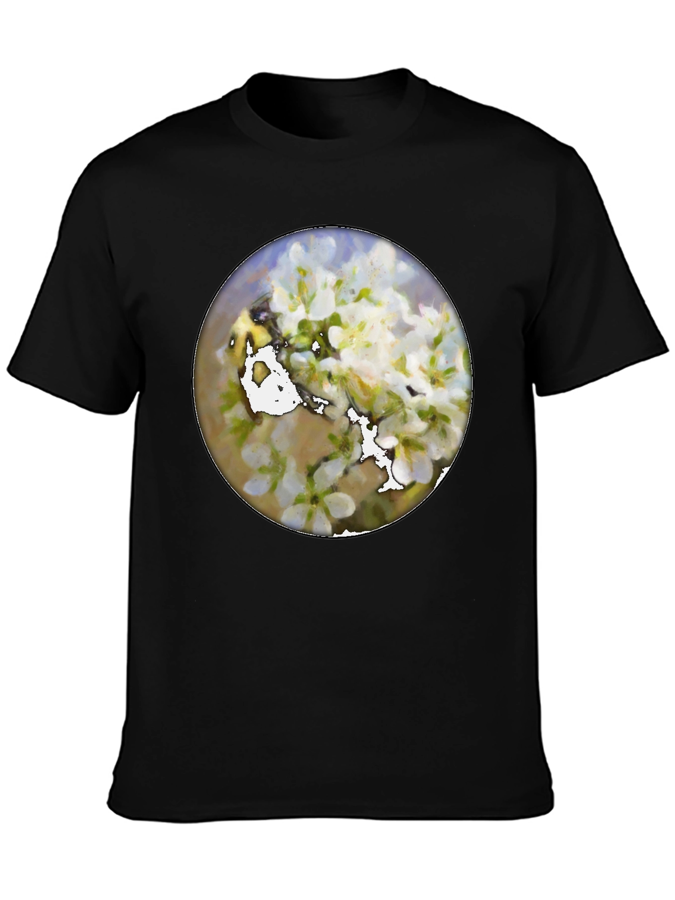 Black Floral Print Crew Neck T-Shirt - Black view 3