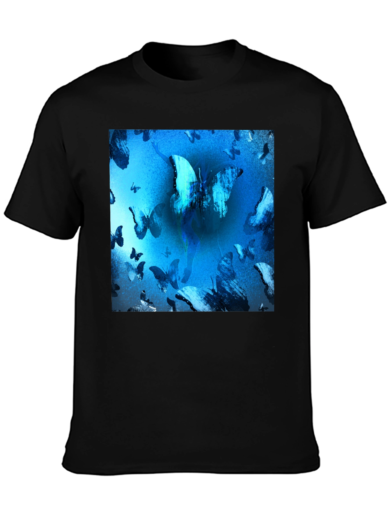Black Butterfly Blue T-Shirt Graphic Tee view 3