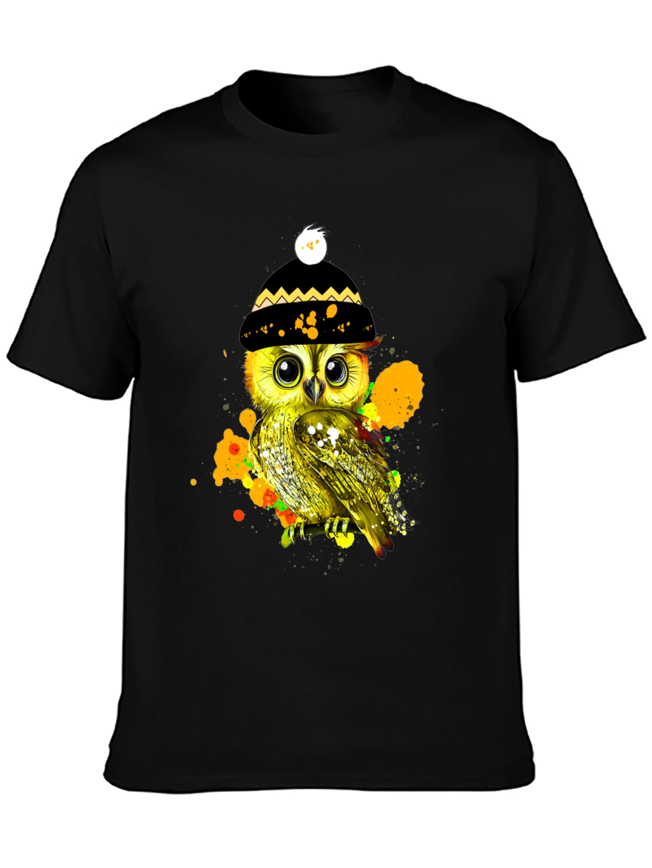 Black Stylish Owl Graphic Tee - Unique & Trendy view 3