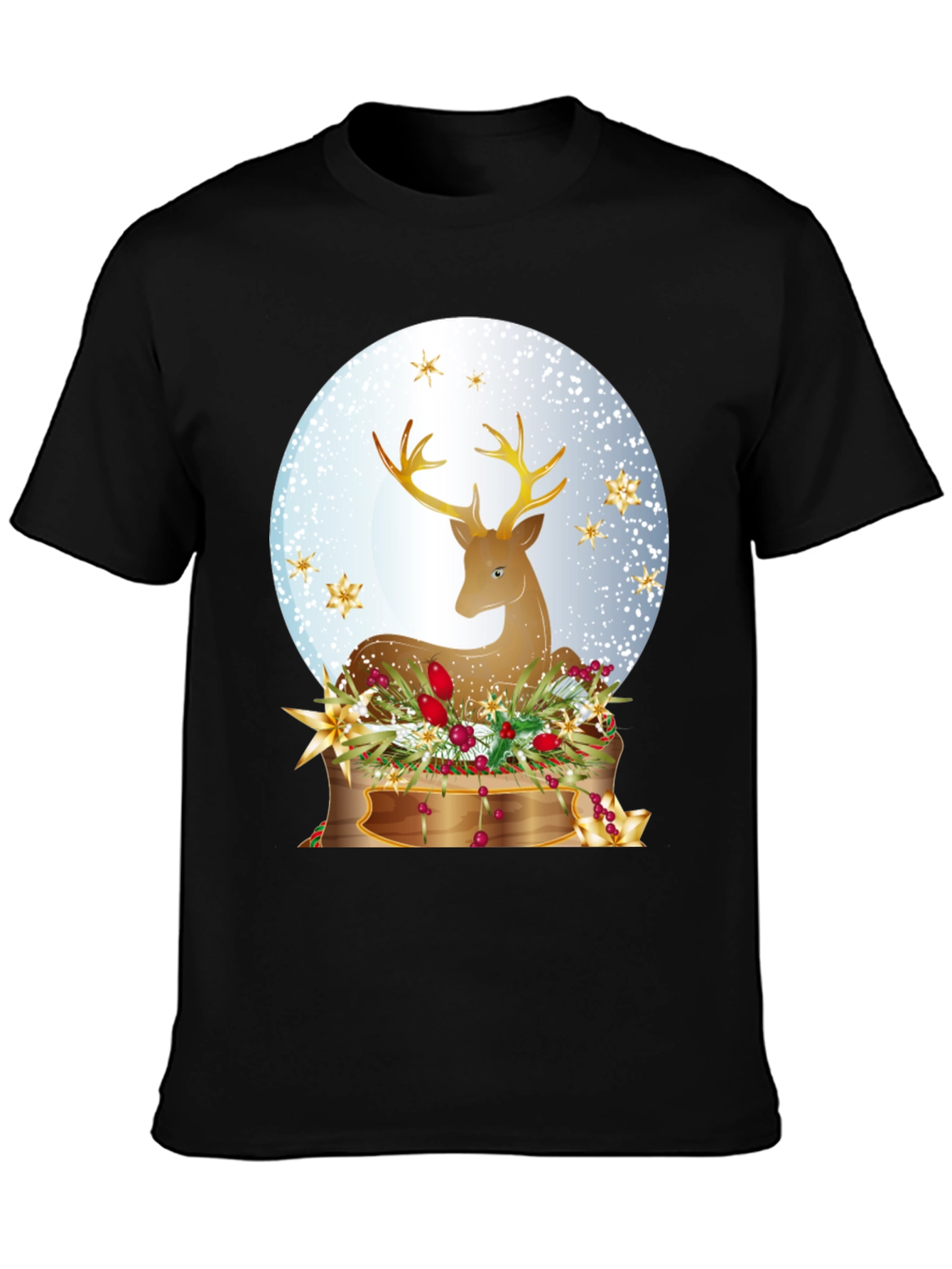 Black Festive Deer Graphic T-Shirt - Holiday Season Apparel view 3