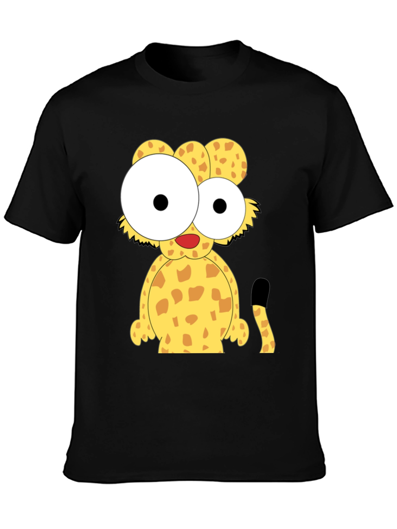 Black Cartoon Cheetah Graphic Tee - Black Cotton T-Shirt view 3