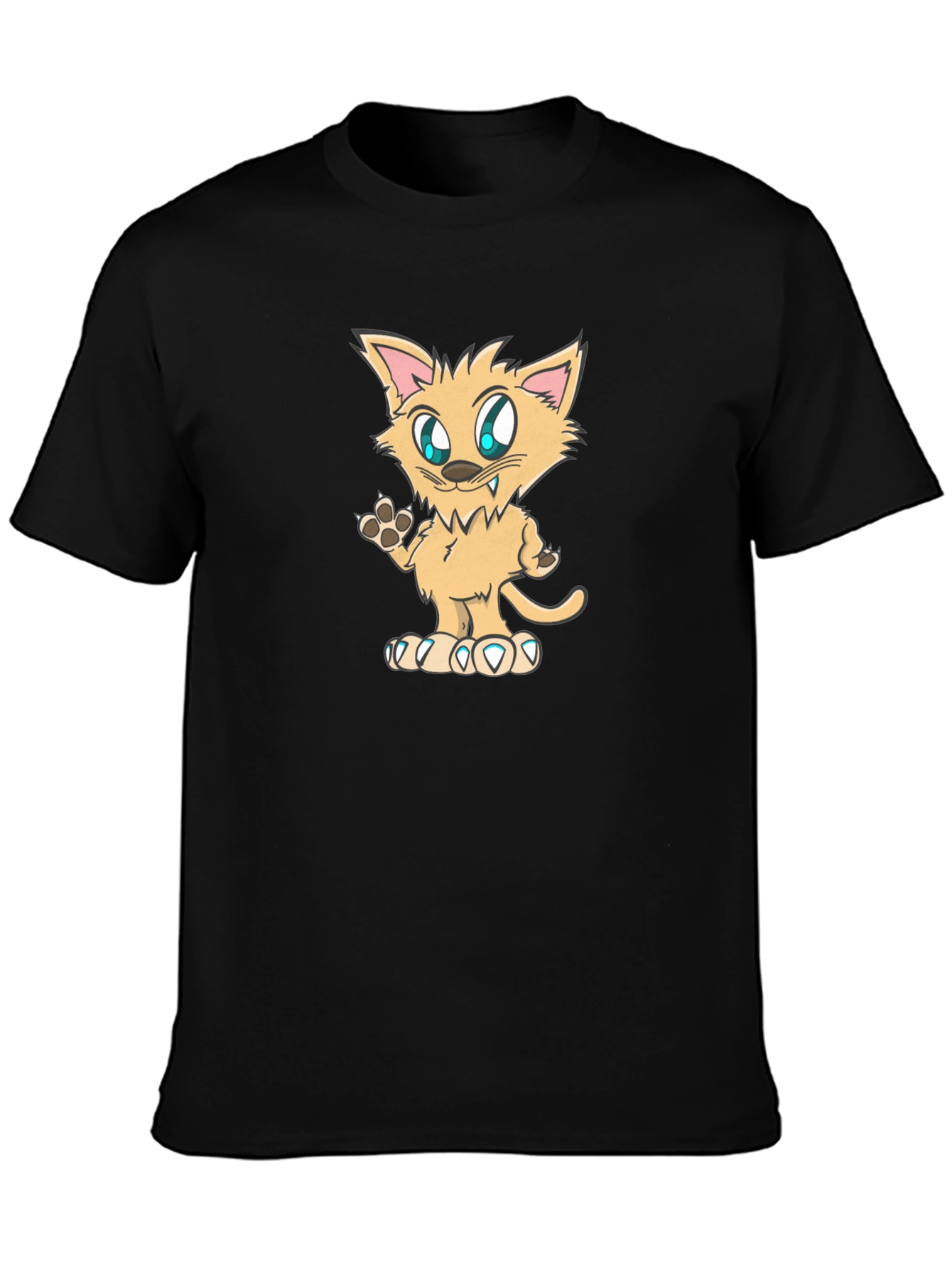 Black Cartoon Cat T-Shirt - Black Cotton Blend view 3