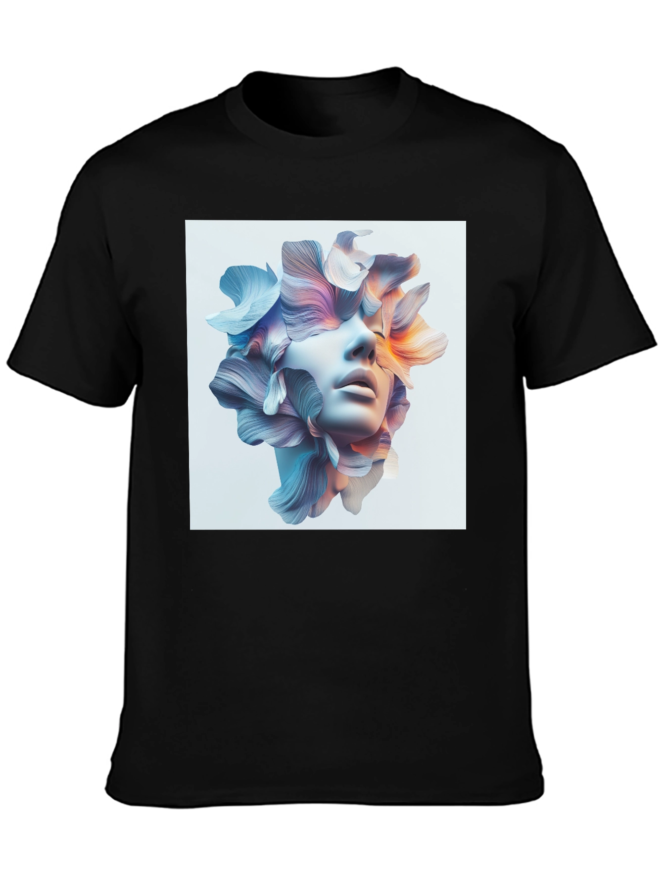 Black Floral Face Graphic Tee - Modern Art T-Shirt view 3