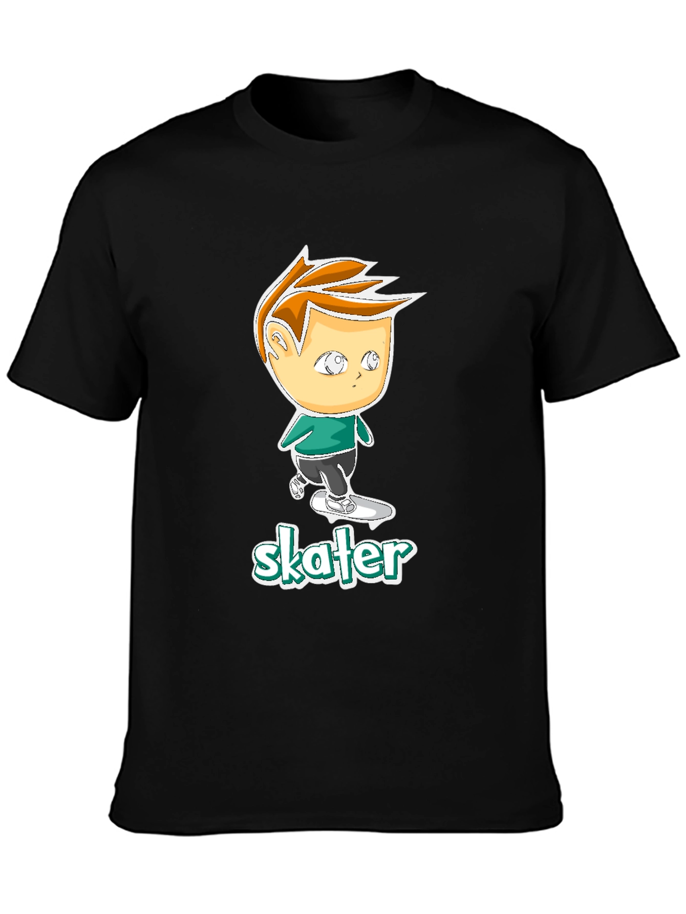 Black Cool Skater Boy Cartoon Black T-Shirt view 3