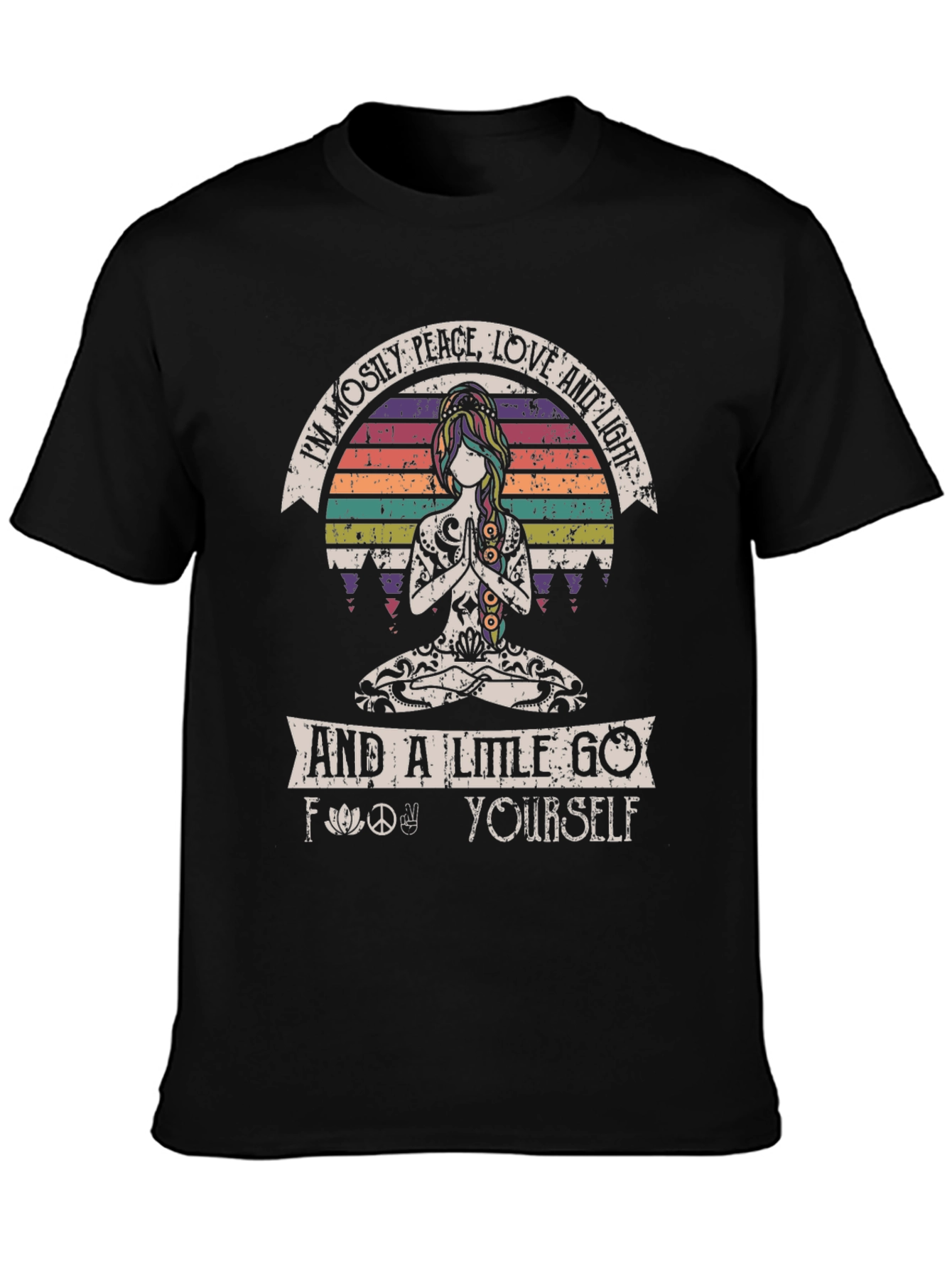 Black Peace Love Light & Go Yoga T-Shirt view 3
