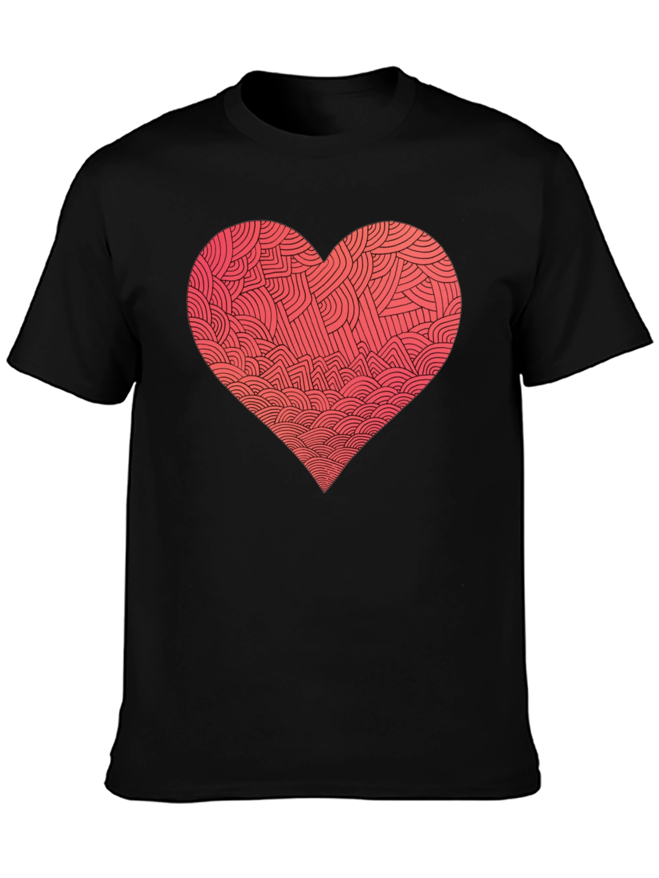 Black Heart Pattern Graphic Tee - Men's Black T-Shirt view 3