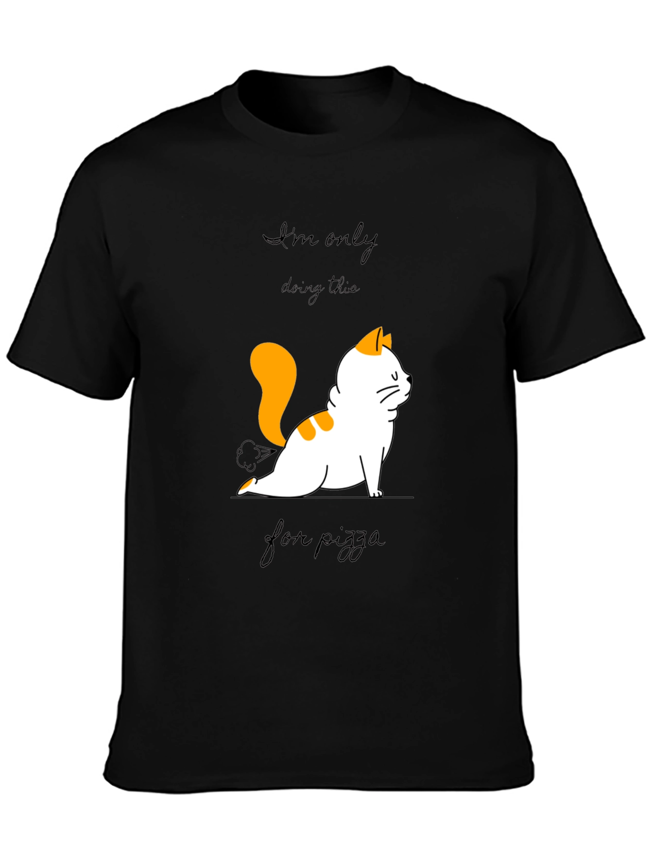 Black Yoga Cat Pizza T-Shirt view 3