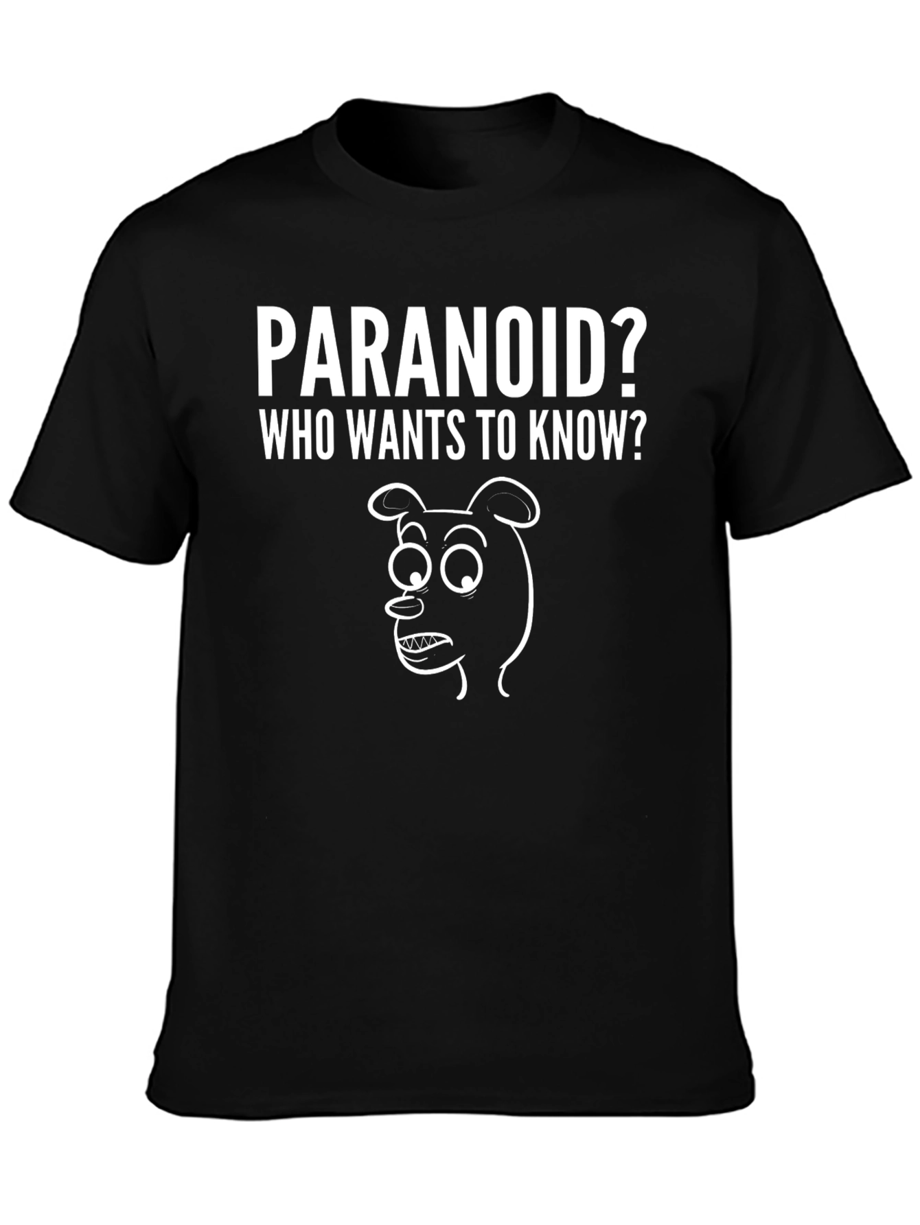 Black Paranoid? Graphic T-Shirt - Funny Cartoon Bear Tee view 3
