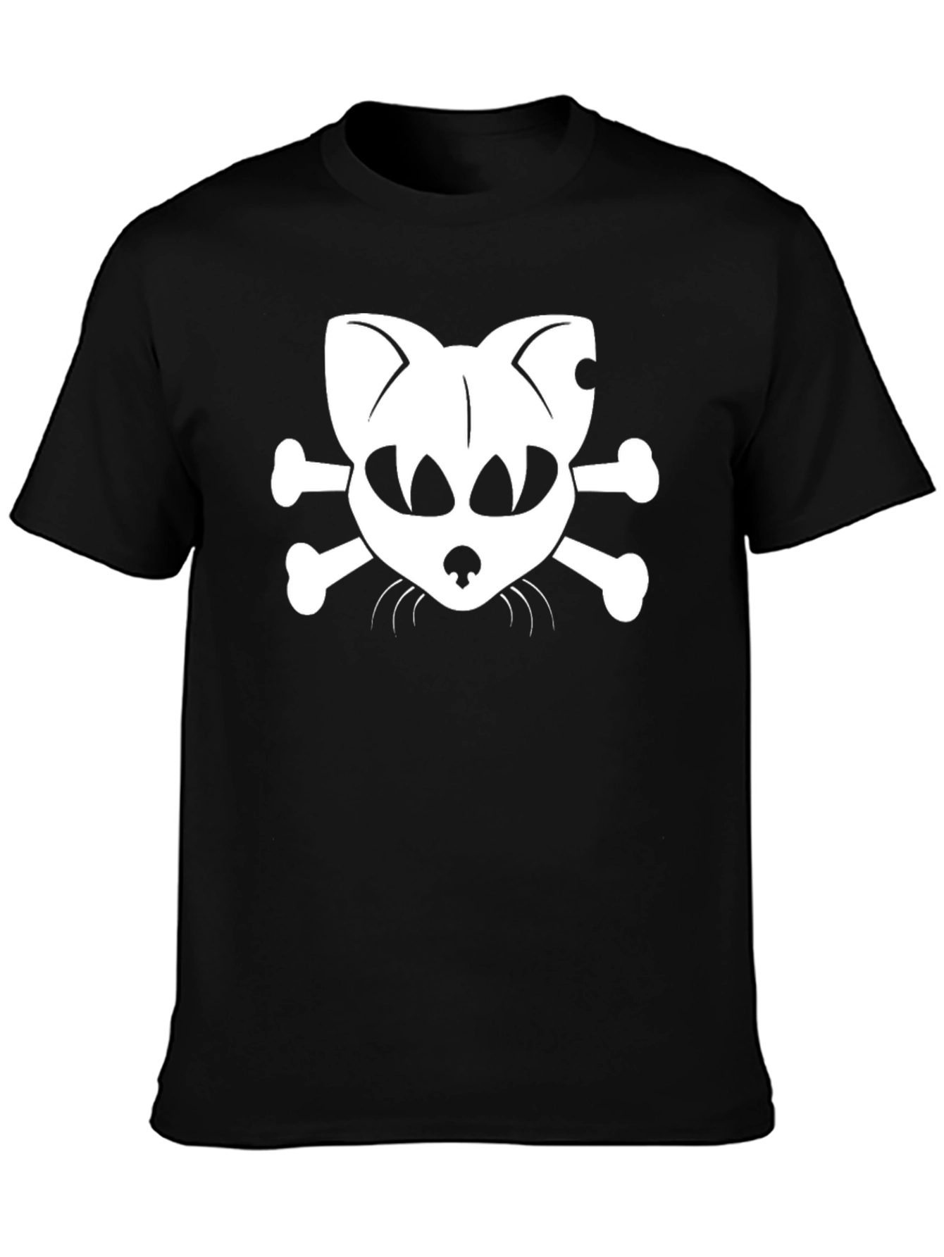 Black Cat Skull & Crossbones Graphic T-Shirt - Black Cotton Tee view 3