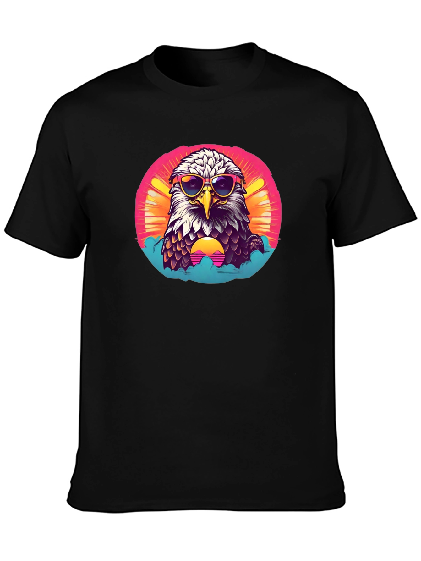 Black Cool Eagle Graphic Tee - Retro Sunset Design view 3