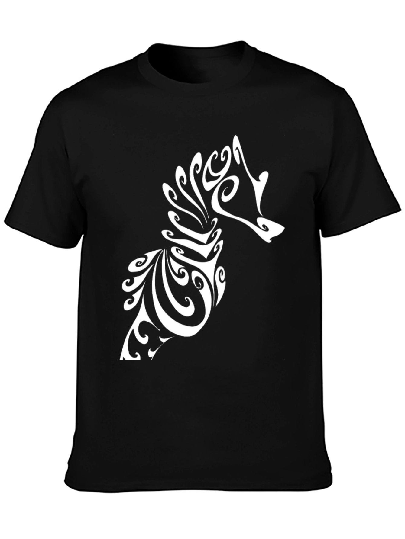 Black Tribal Seahorse Graphic Tee - Black Cotton T-Shirt view 3