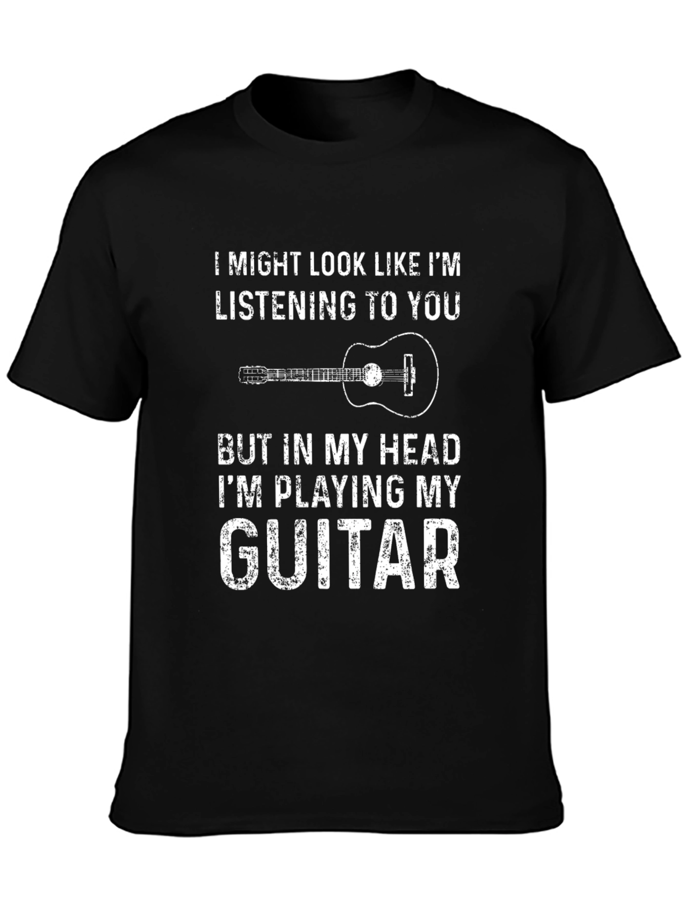 Black Guitar Lover T-Shirt - "I'm Playing My Guitar" view 3