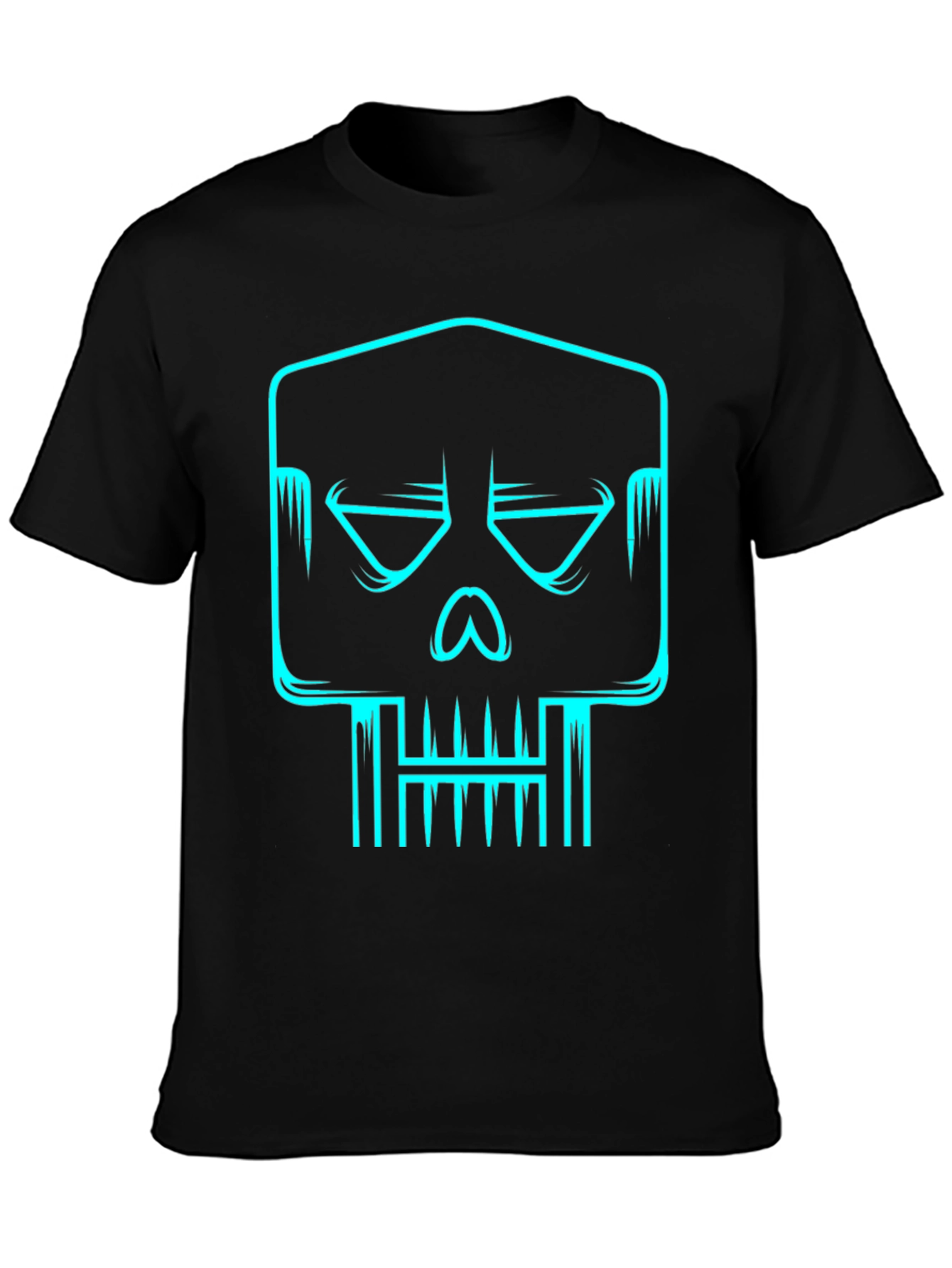 Black Cyber Skull Graphic Tee - Black Cotton T-Shirt view 3