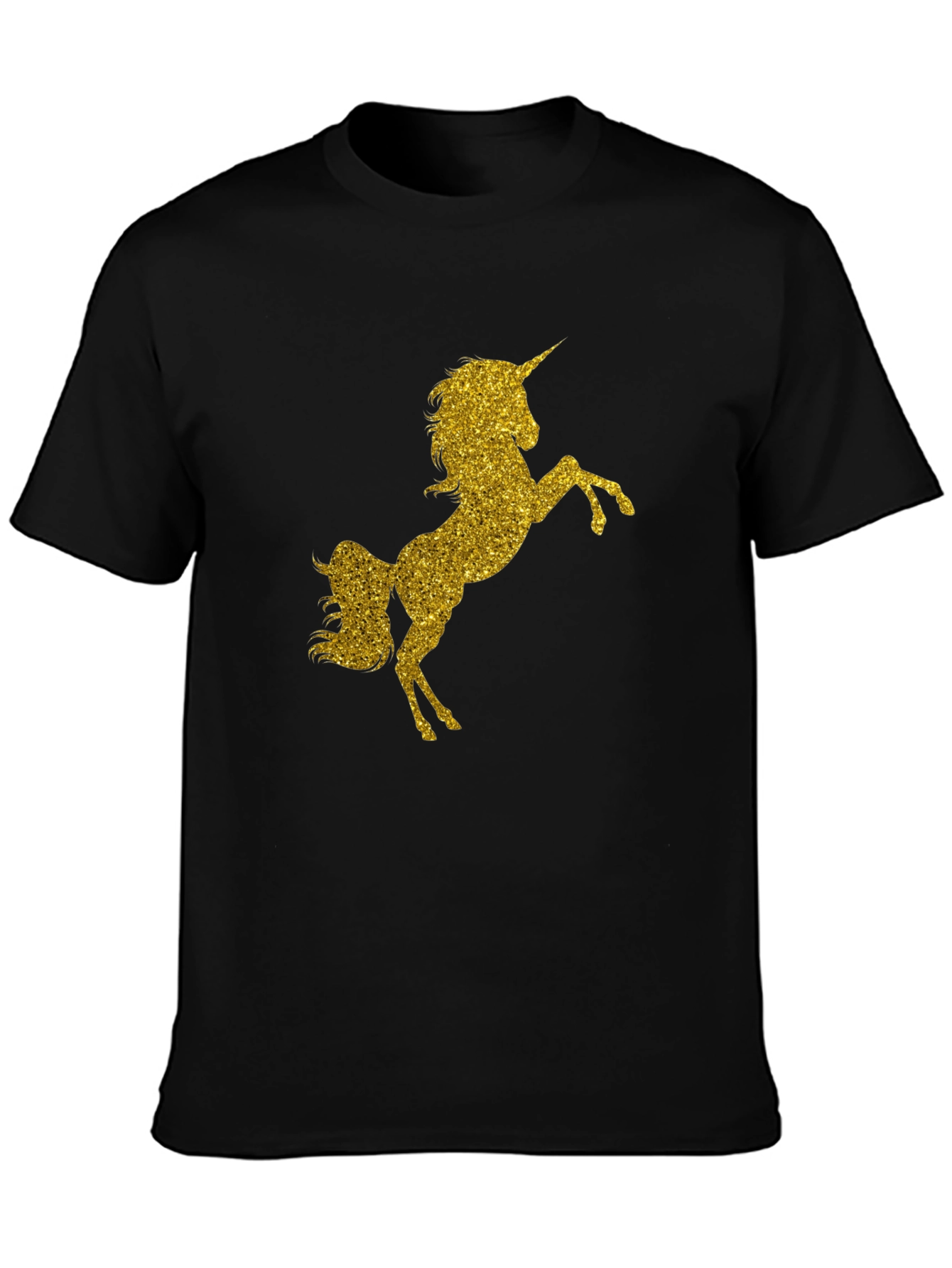 Black Gold Glitter Unicorn Black T-Shirt view 3