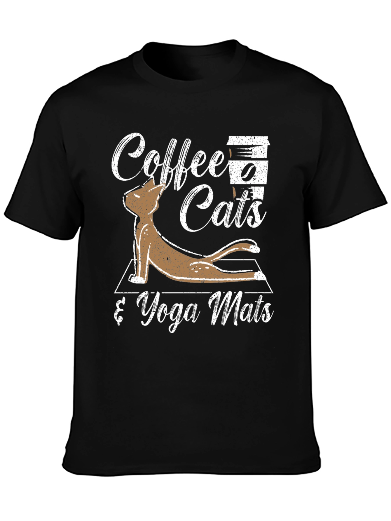 Black Coffee Cats & Yoga Mats Graphic T-Shirt view 3