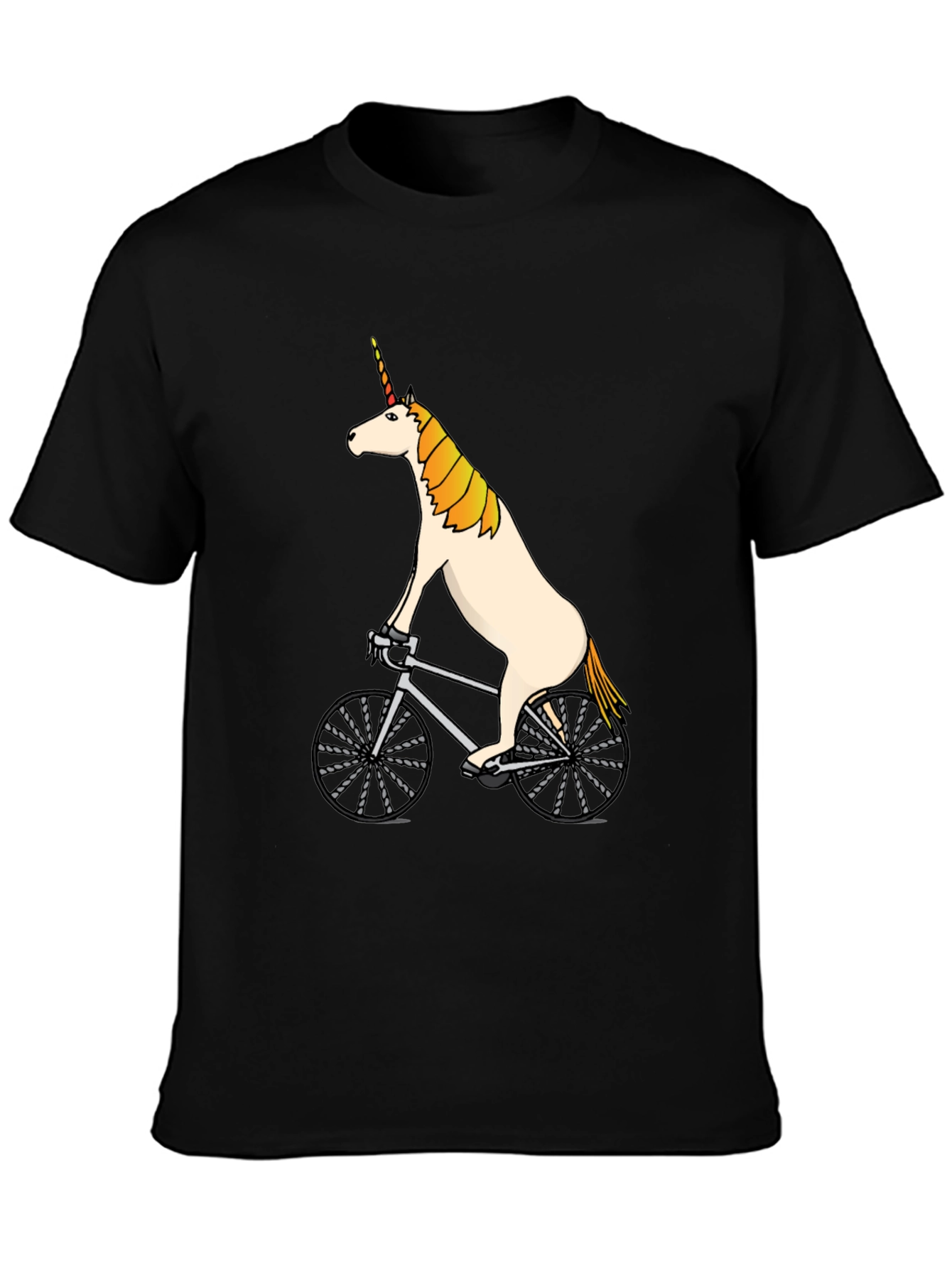Black Unicorn Riding a Bike T-Shirt - Funny Graphic Tee view 3
