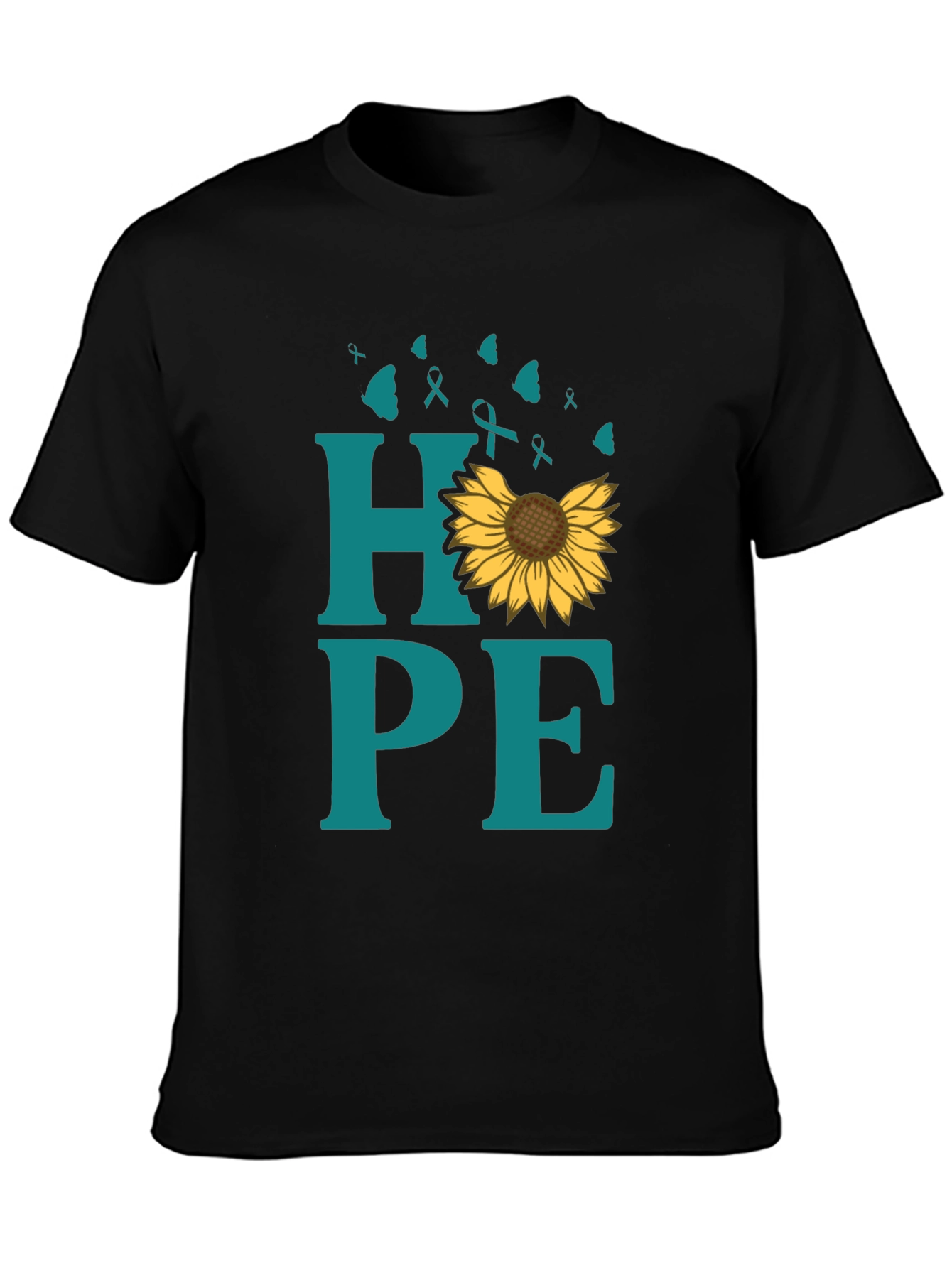 Black Hope Sunflower Ribbon Graphic T-Shirt view 3