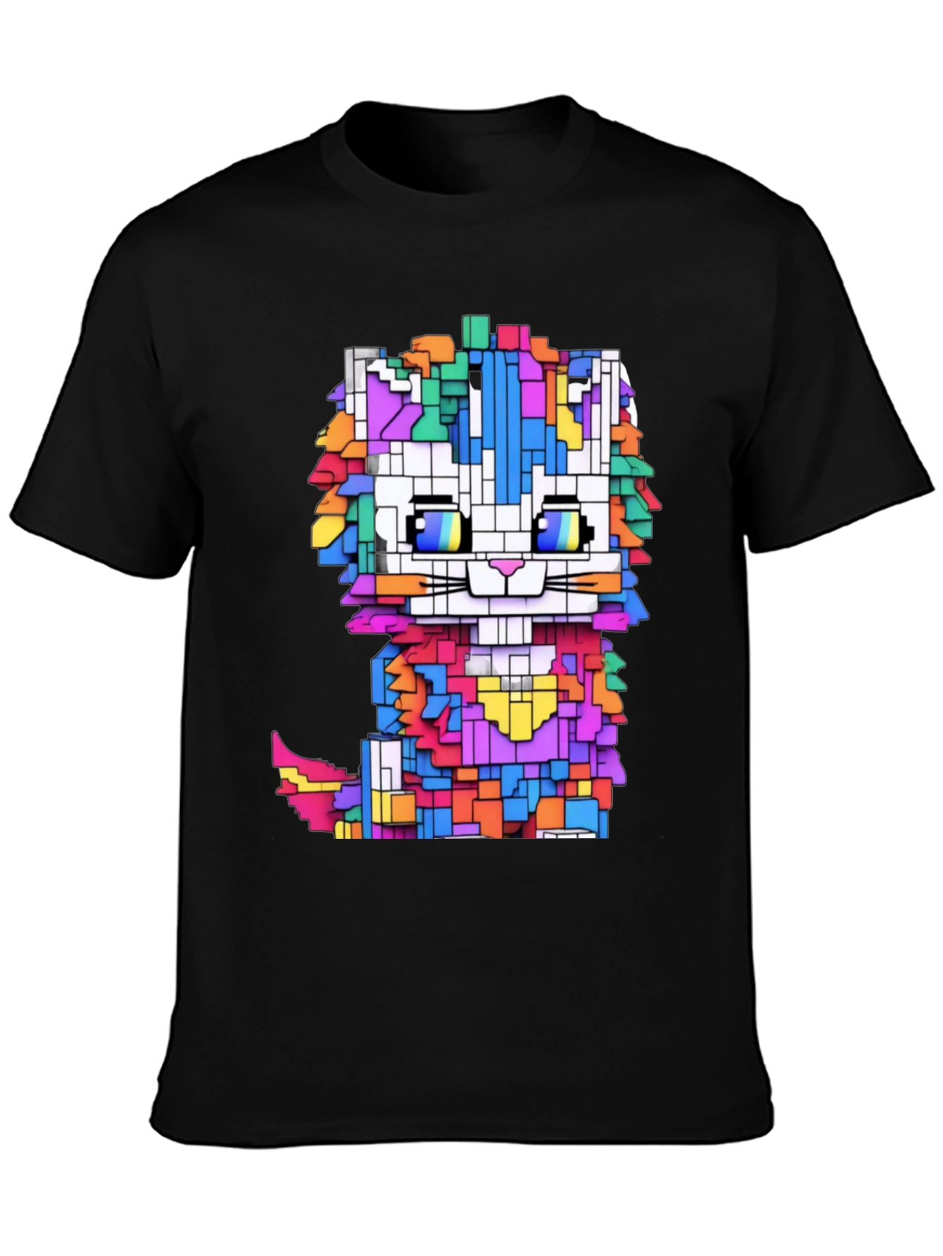 Black Pixel Cat T-Shirt - Funky Geometric Design view 3