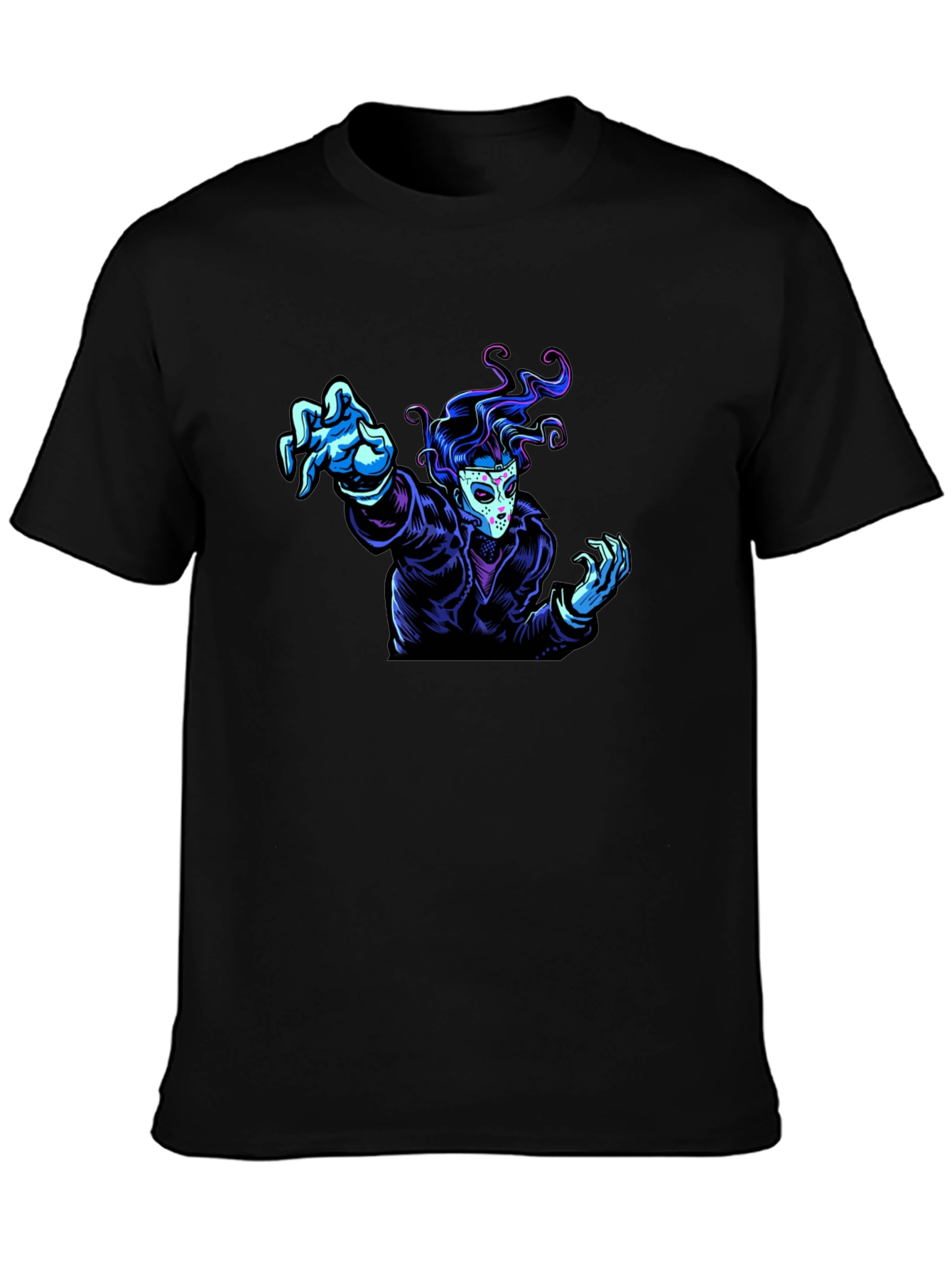 Black Graphic Tee - Masked Figure Design view 3