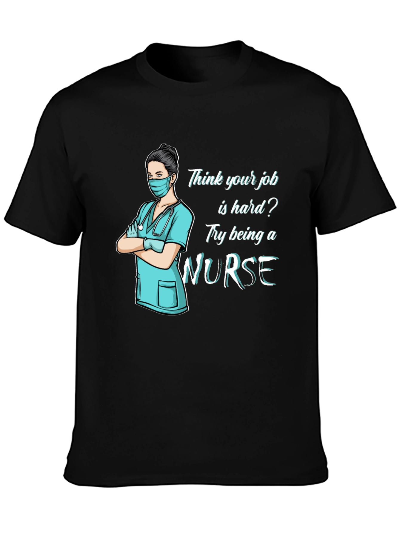 Black Nurse T-Shirt: Hard Job Graphic Tee view 3