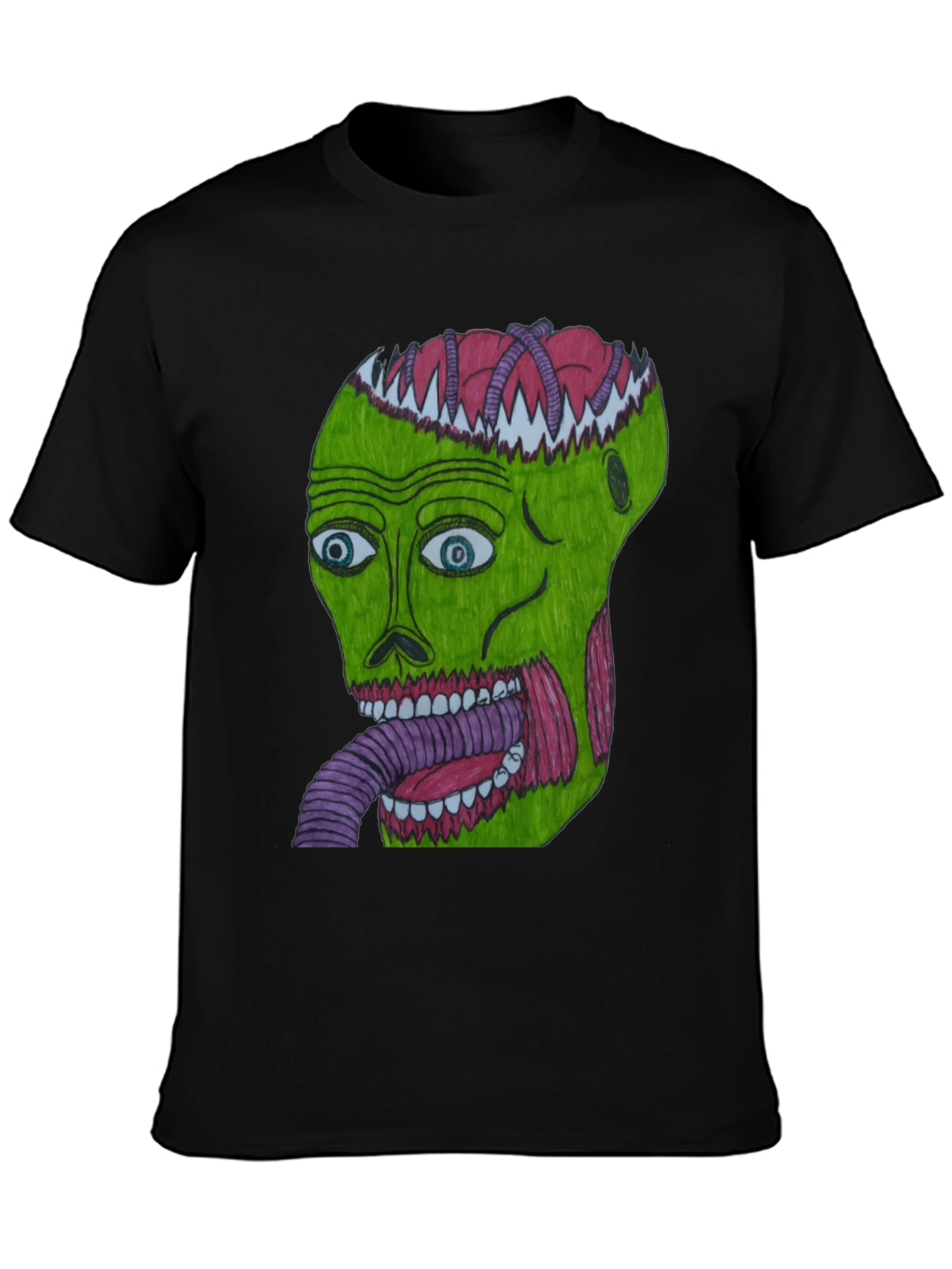 Black Grotesque Green Head Graphic T-Shirt view 3