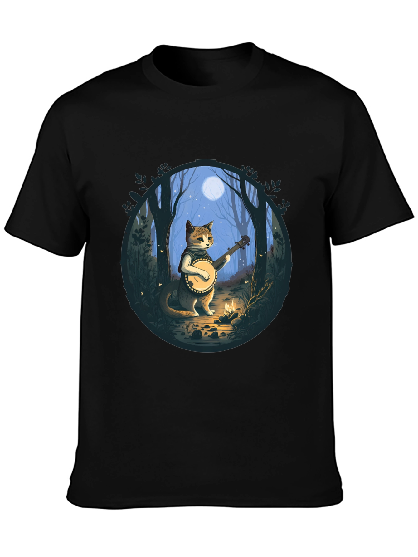 Black Cat Banjo Player Graphic Tee view 3