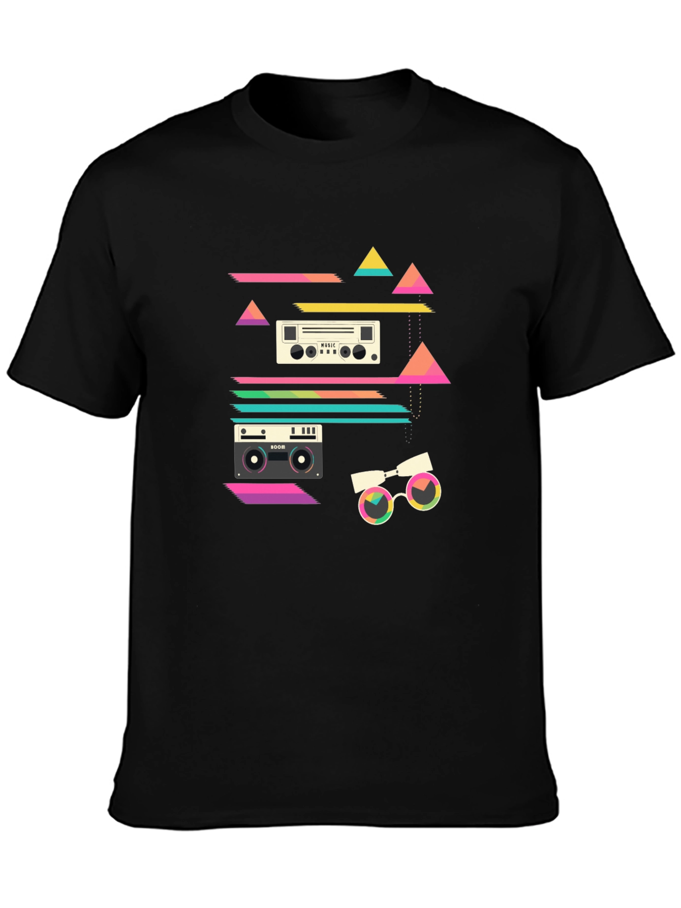Black Retro Music Graphic T-Shirt - 80s Inspired Design view 3