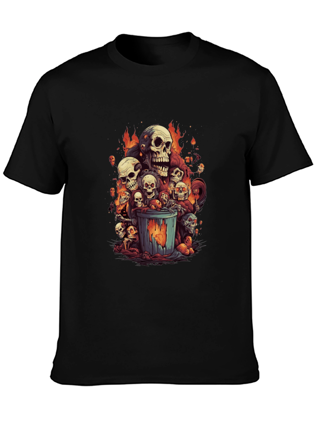 Black Skull Trash Can Graphic Tee - Men's Black T-Shirt view 3