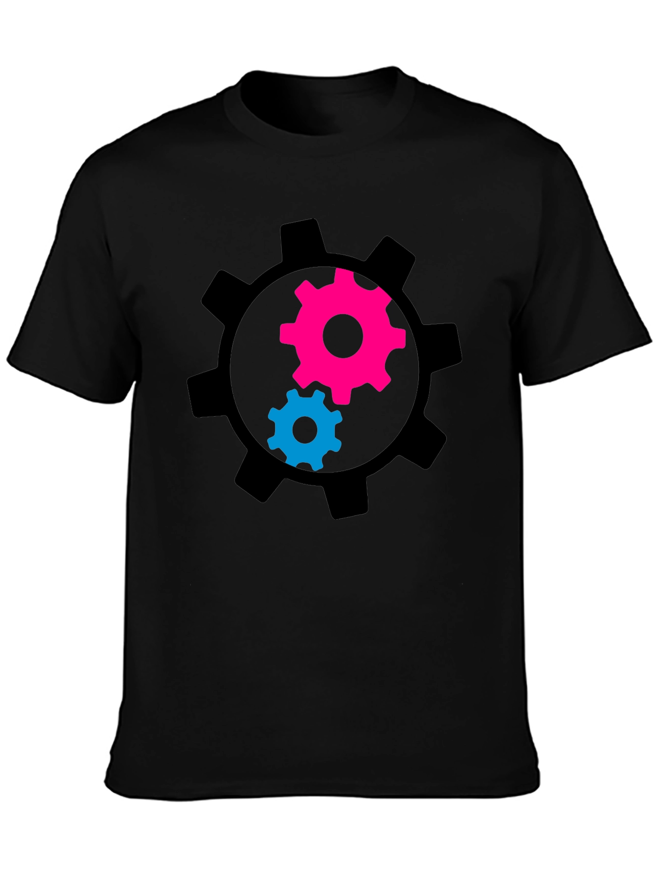 Black Gear Graphic Tee - Black Cotton Blend T-Shirt view 3