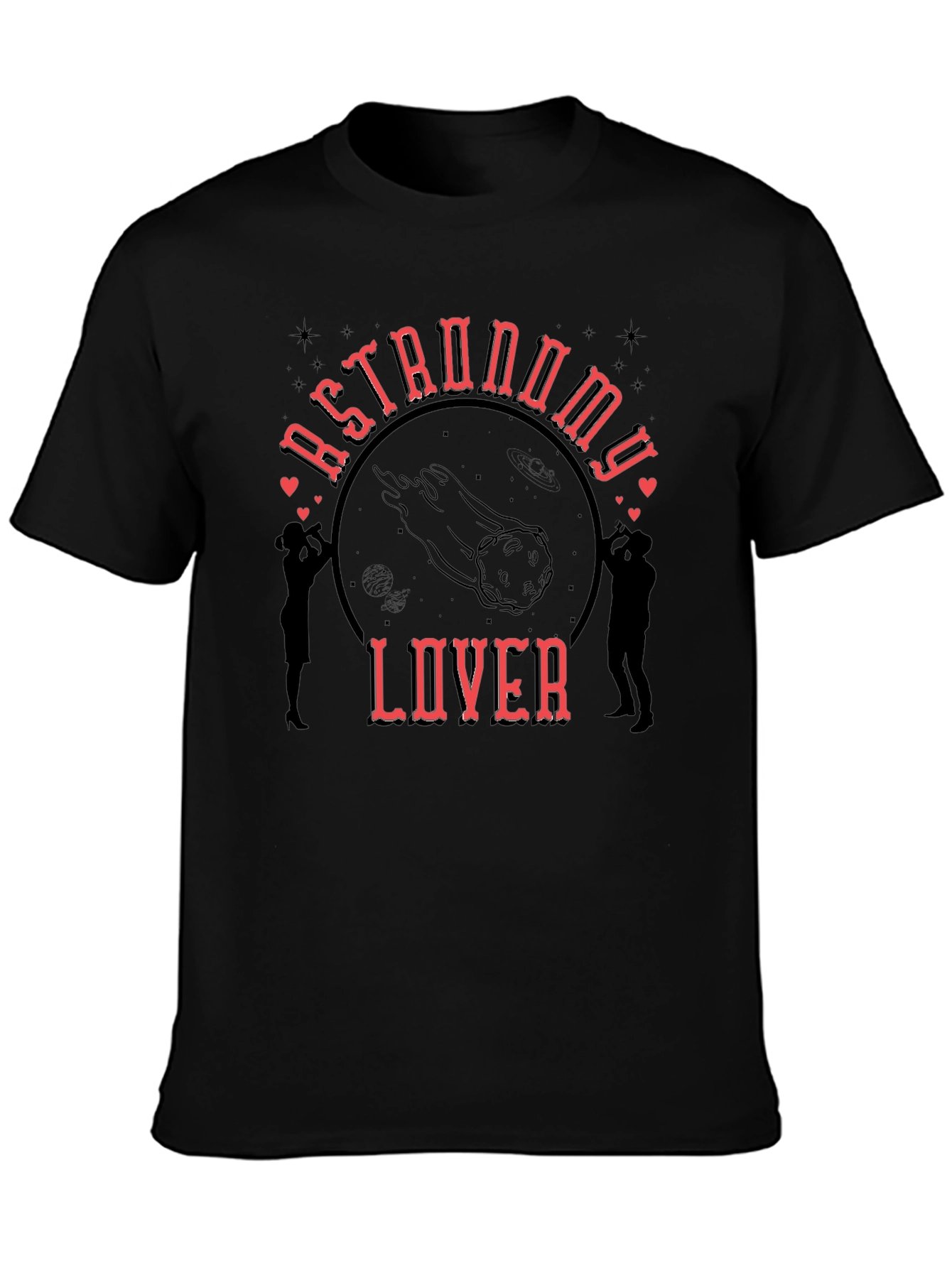 Black Astronomy Lover Graphic Tee - Black Cotton T-Shirt view 3