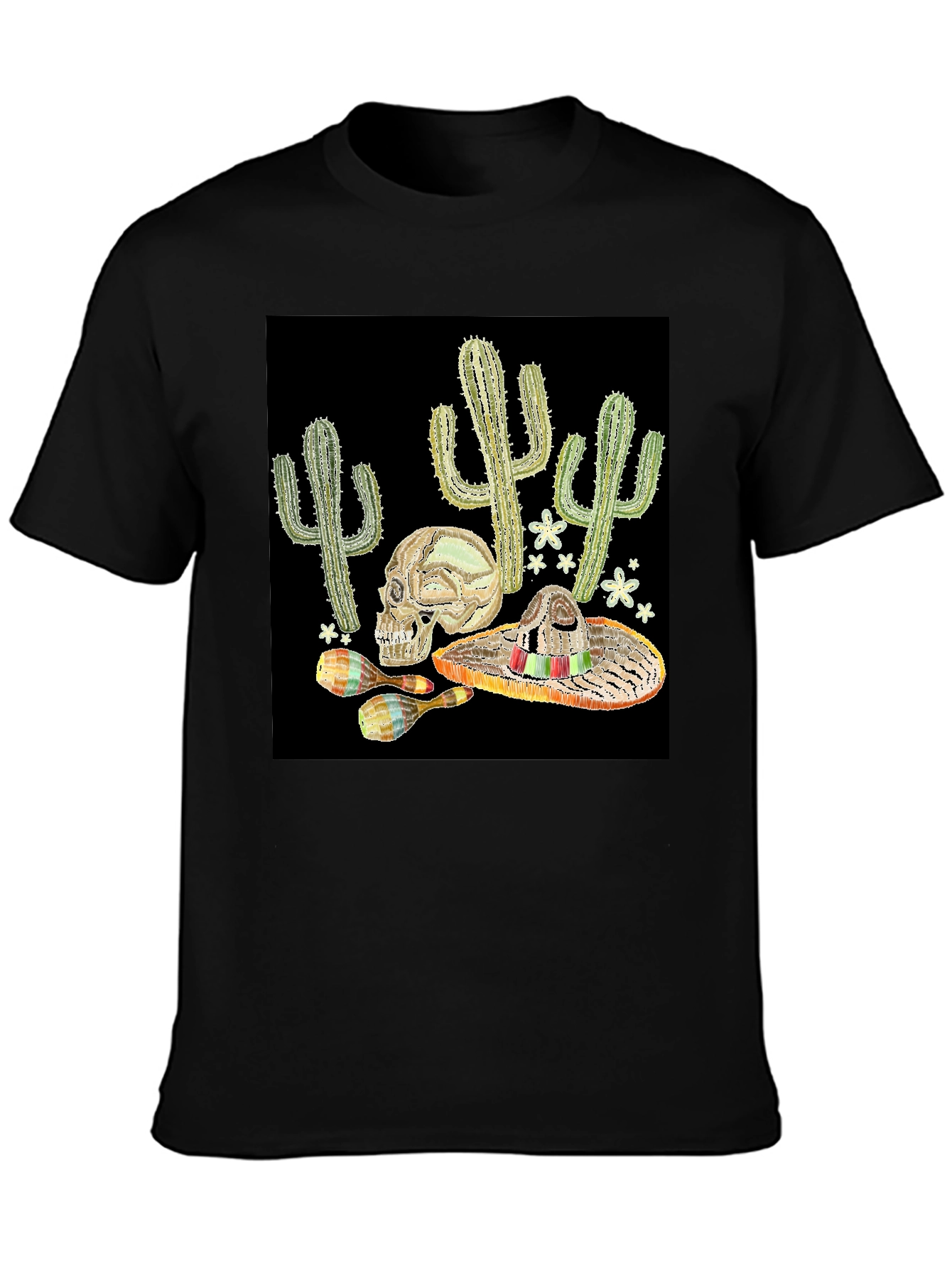 Black Cactus Skull Sombrero Graphic Tee view 3