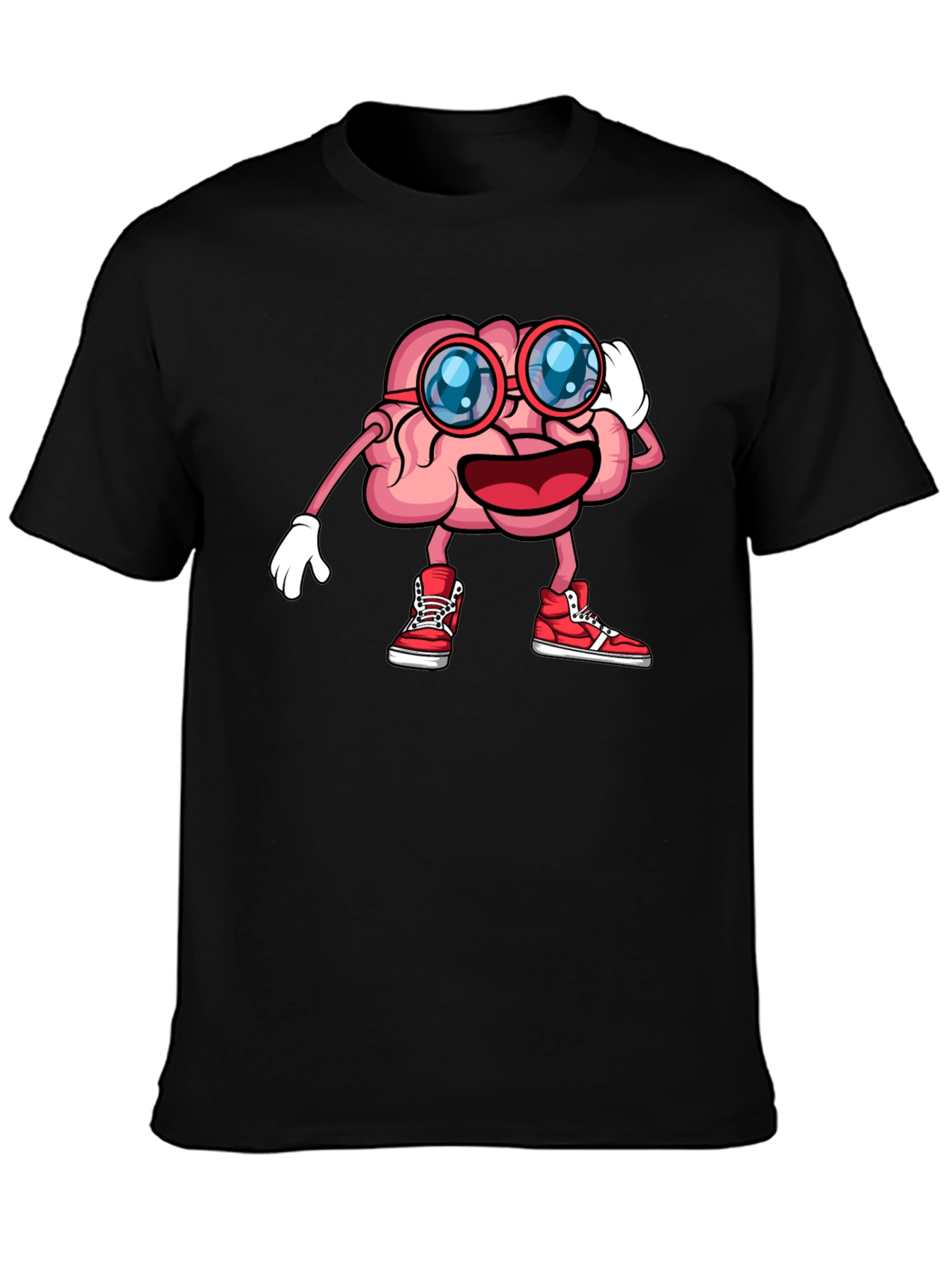 Black Brainy Graphic Tee - Funny Cartoon Brain T-Shirt view 3
